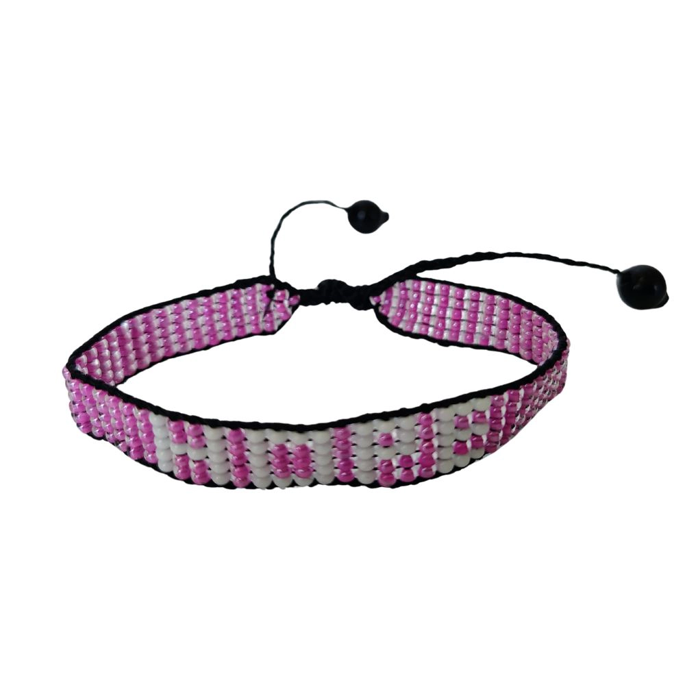 SAWA SAWA Breast Cancer Awareness Handmade Beaded Bracelet – Pink with White HOPE
