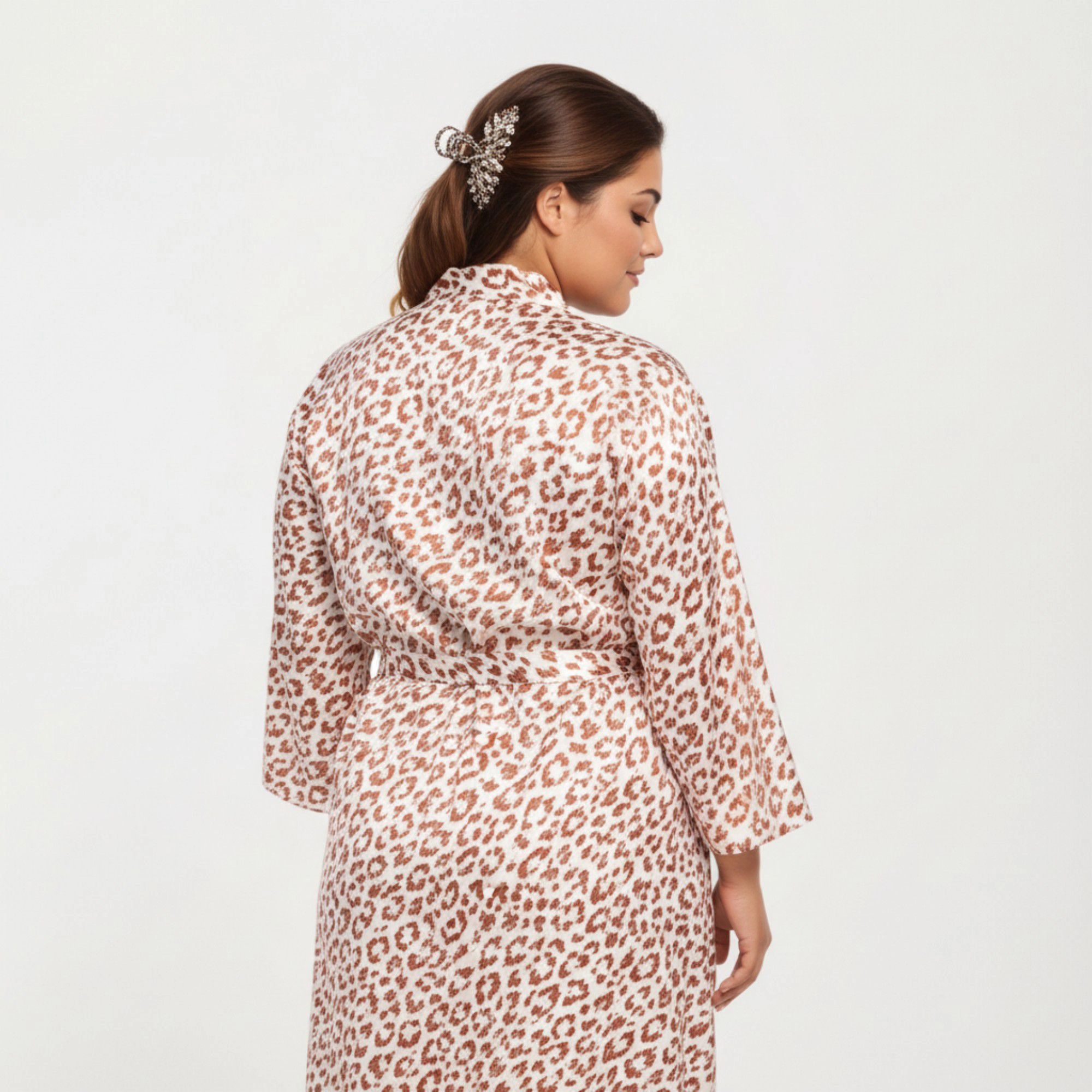 Anna-Kaci Women's Satin Leopard Print Robe with Waist Tie Soft Silky Fabric Wide Sleeves and Flowing Longline Silhouette