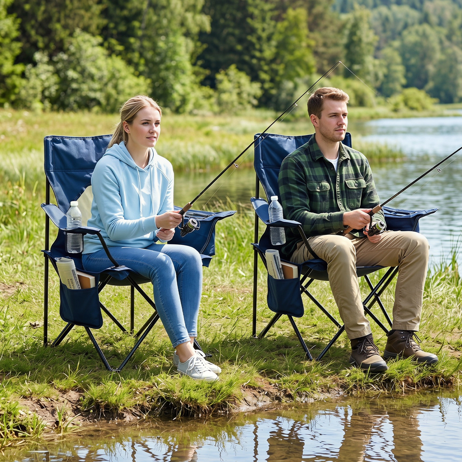 SUGIFT Camping Chair with Mesh Backrest and Solid Metal X-Frame 330-lb Capacity 35.5-in Tall with Carrying Bag Blue