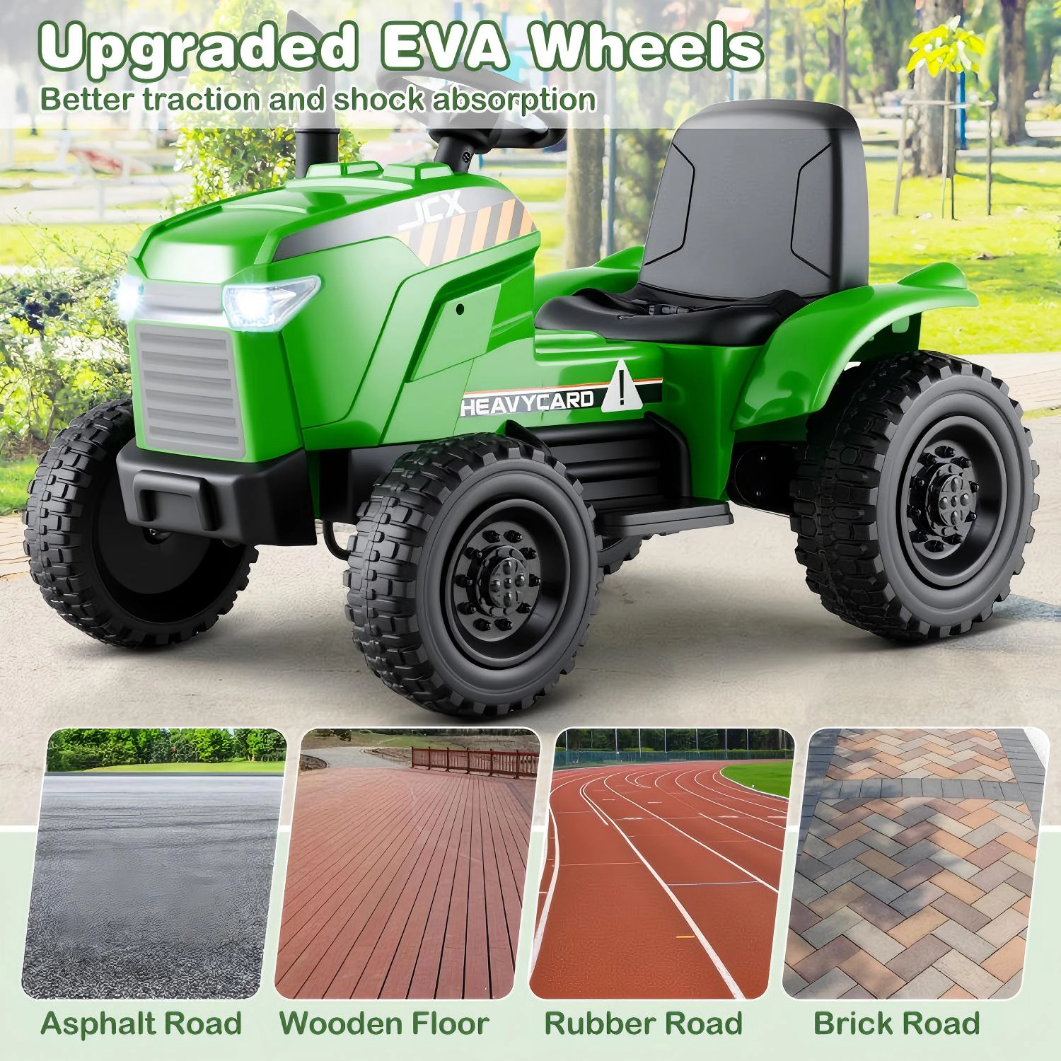 SUGIFT 12V 2-in-1 Kids Ride On Tractor with Detachable Trailer and 3-Gear Shift 66-lb Capacity Ages 3-8 Green