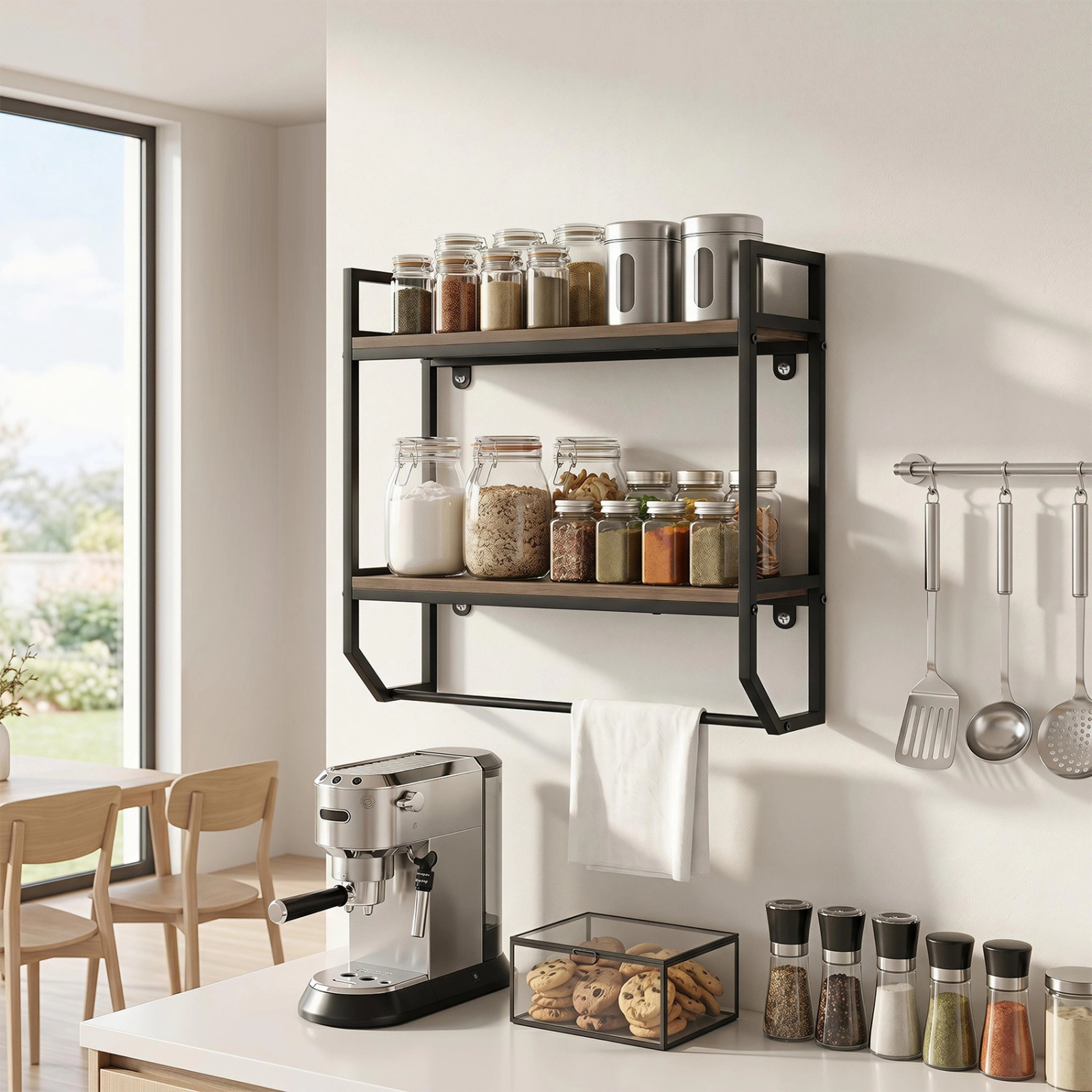 SUGIFT 23-in Gray 2-Tier Waterproof Wall Mounted Over the Toilet Storage Shelf with Round Metal Towel Bar