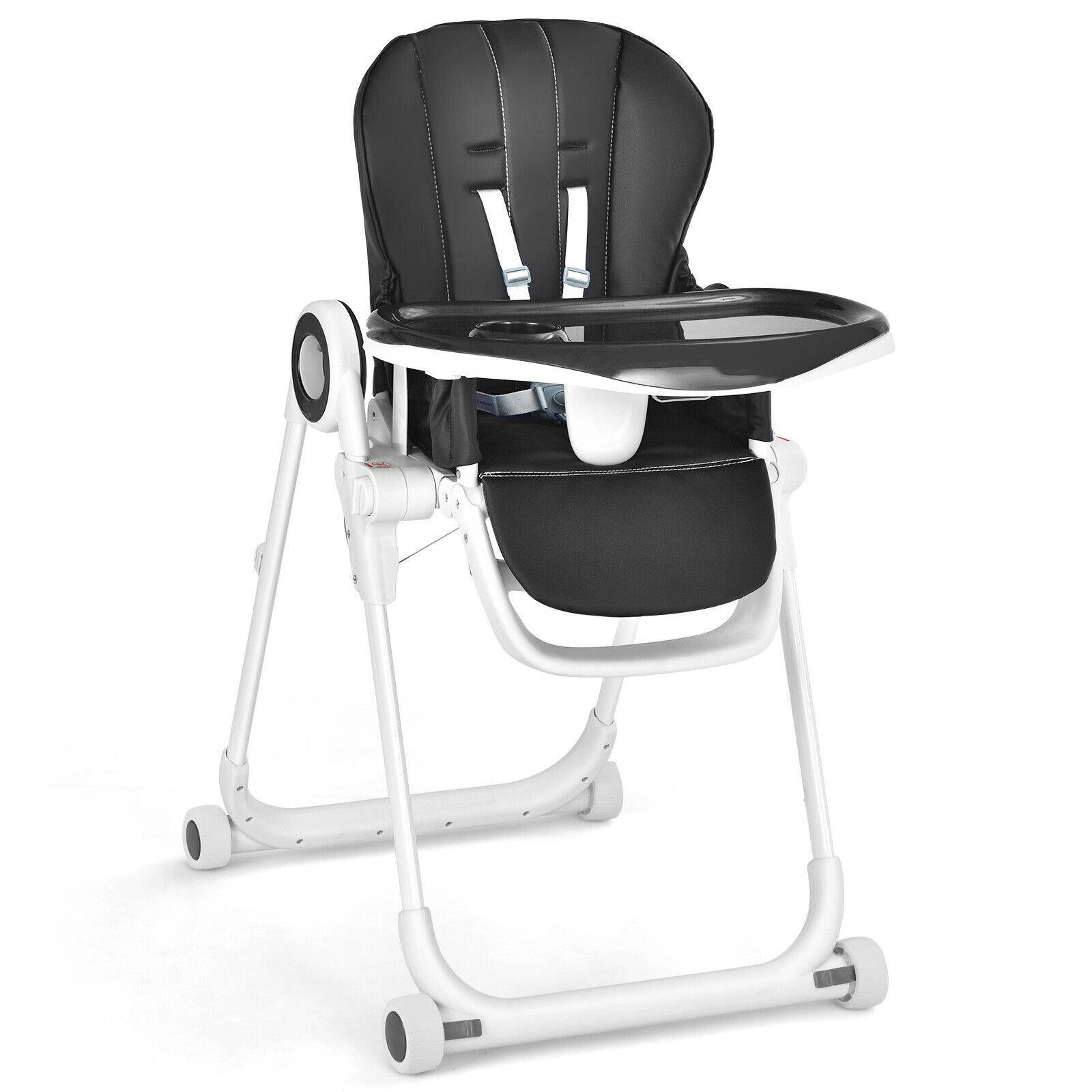 SlickBlue Black Adjustable Baby High Chair with Folding Design, Double Tray