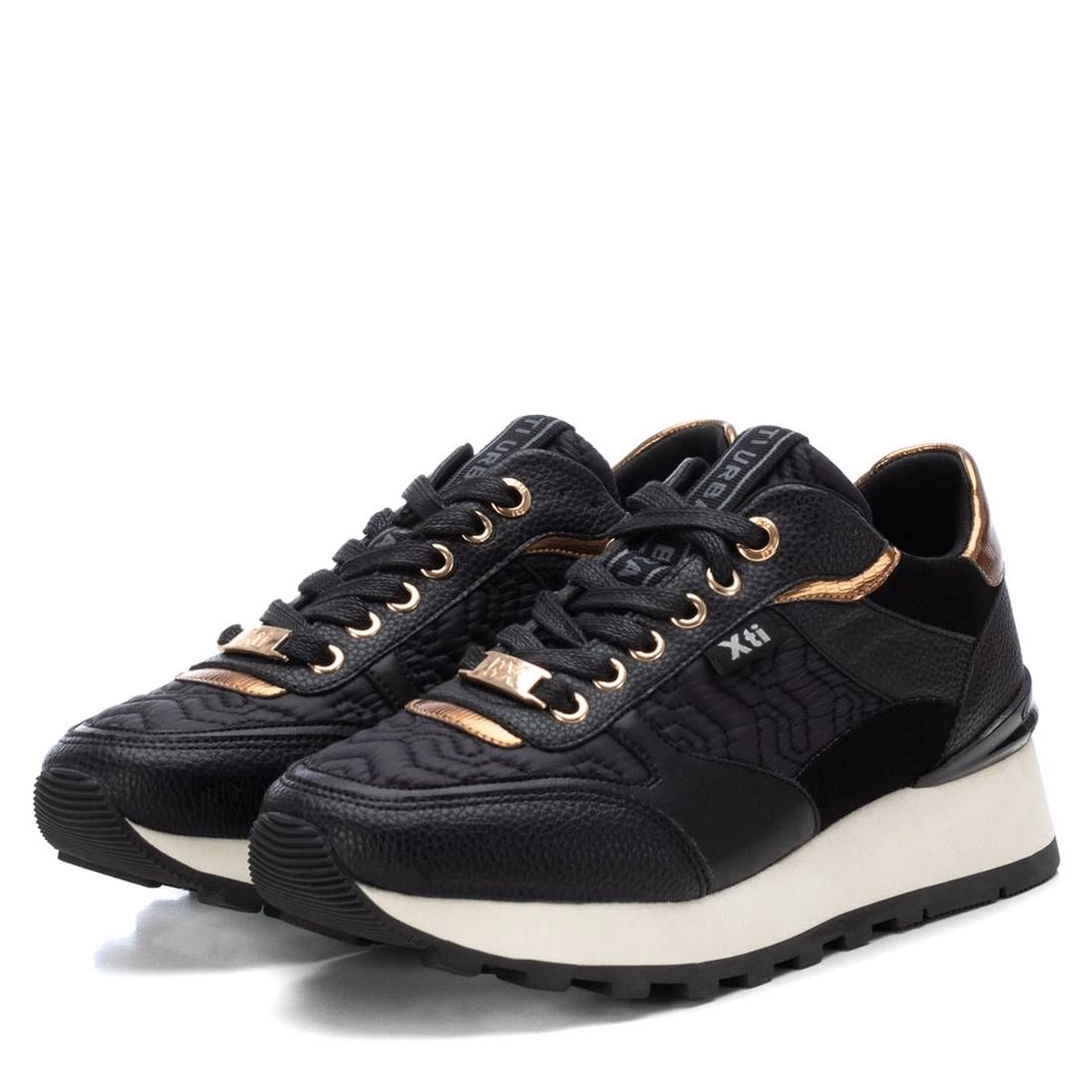 XTI Womens Wedge Sneakers Quilted Lace-Up