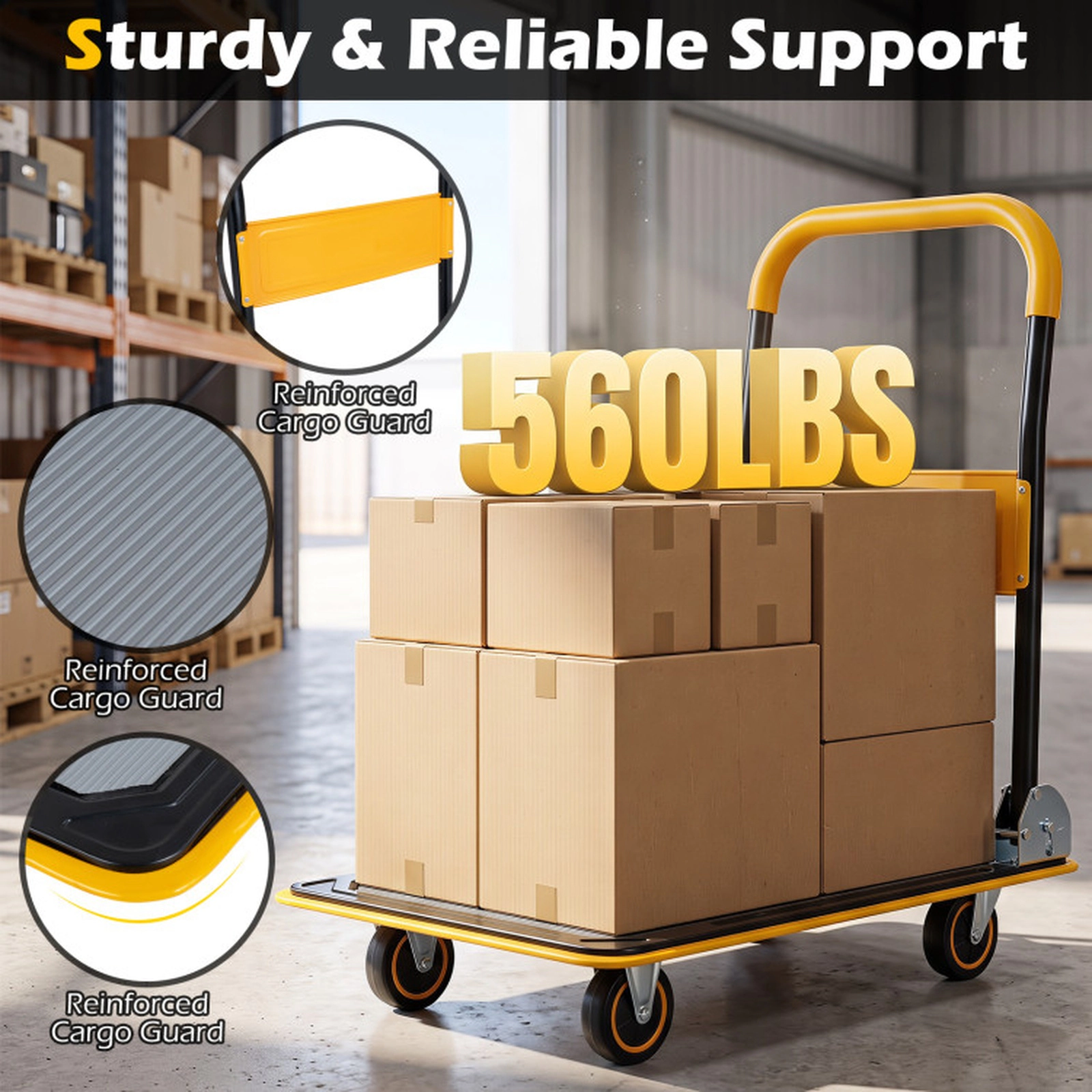 SUGIFT 560-lb Capacity Folding Push Cart Dolly Flat Bed Platform Moving Truck with Swivel Casters and EVA Handle