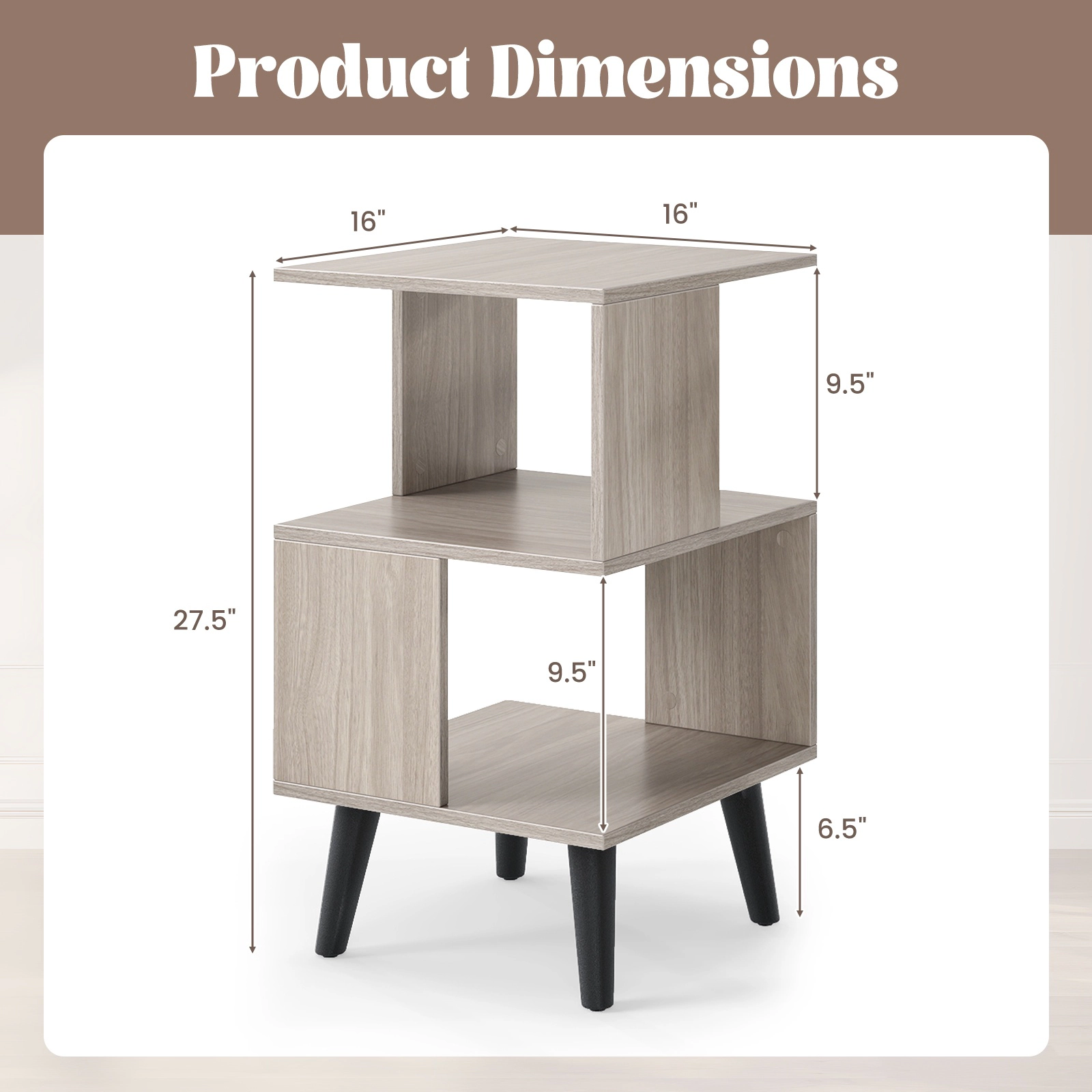 Glintex 2-Piece 3-Tier Geometric Side Table Set with Elevated Legs, Gray