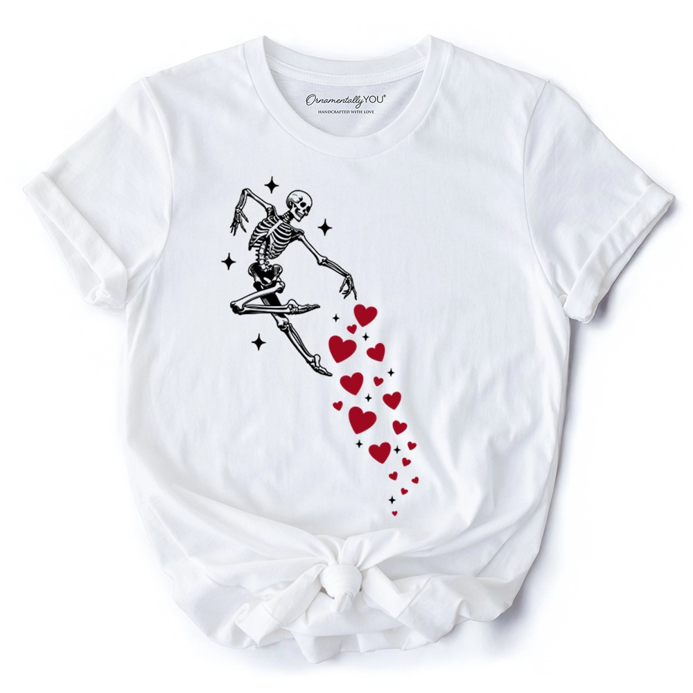 OrnamentallyYou Womens Funny Skeleton Hearts Valentine T-Shirt