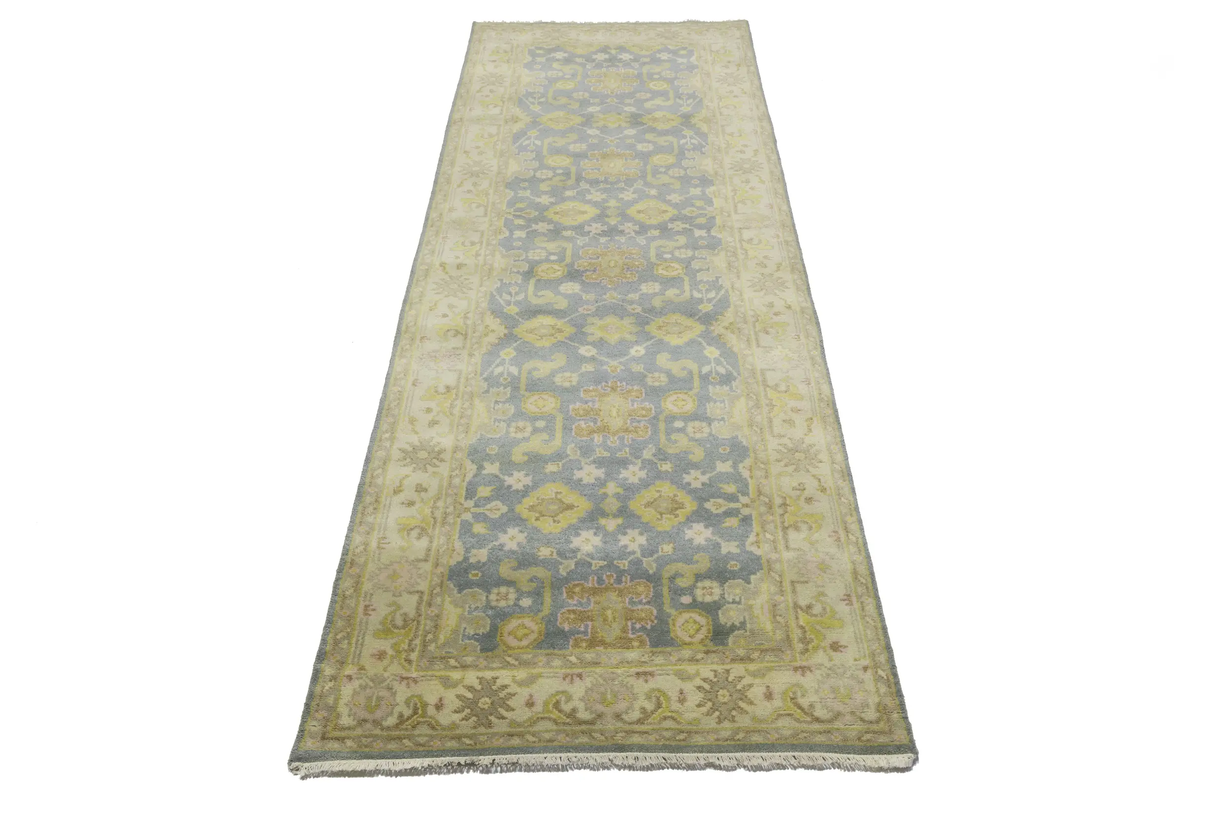 Magic Rugs 4'1 X 11'6 Gray & Beige Hand Knotted Oushak Wool Runner Rug