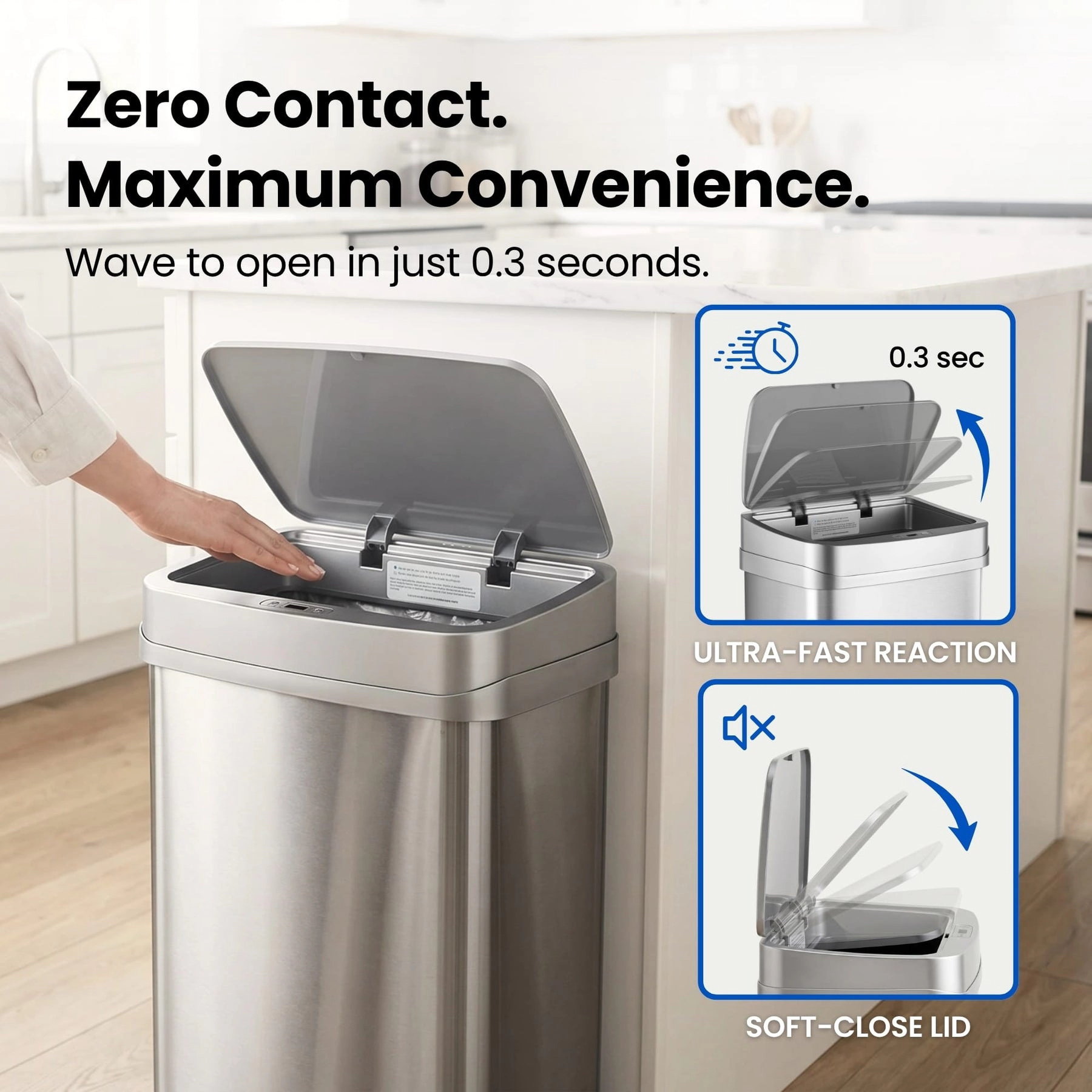 Ninestars Nova Series 13.2-Gallon Odor-Neutralizing Smart Trash Can