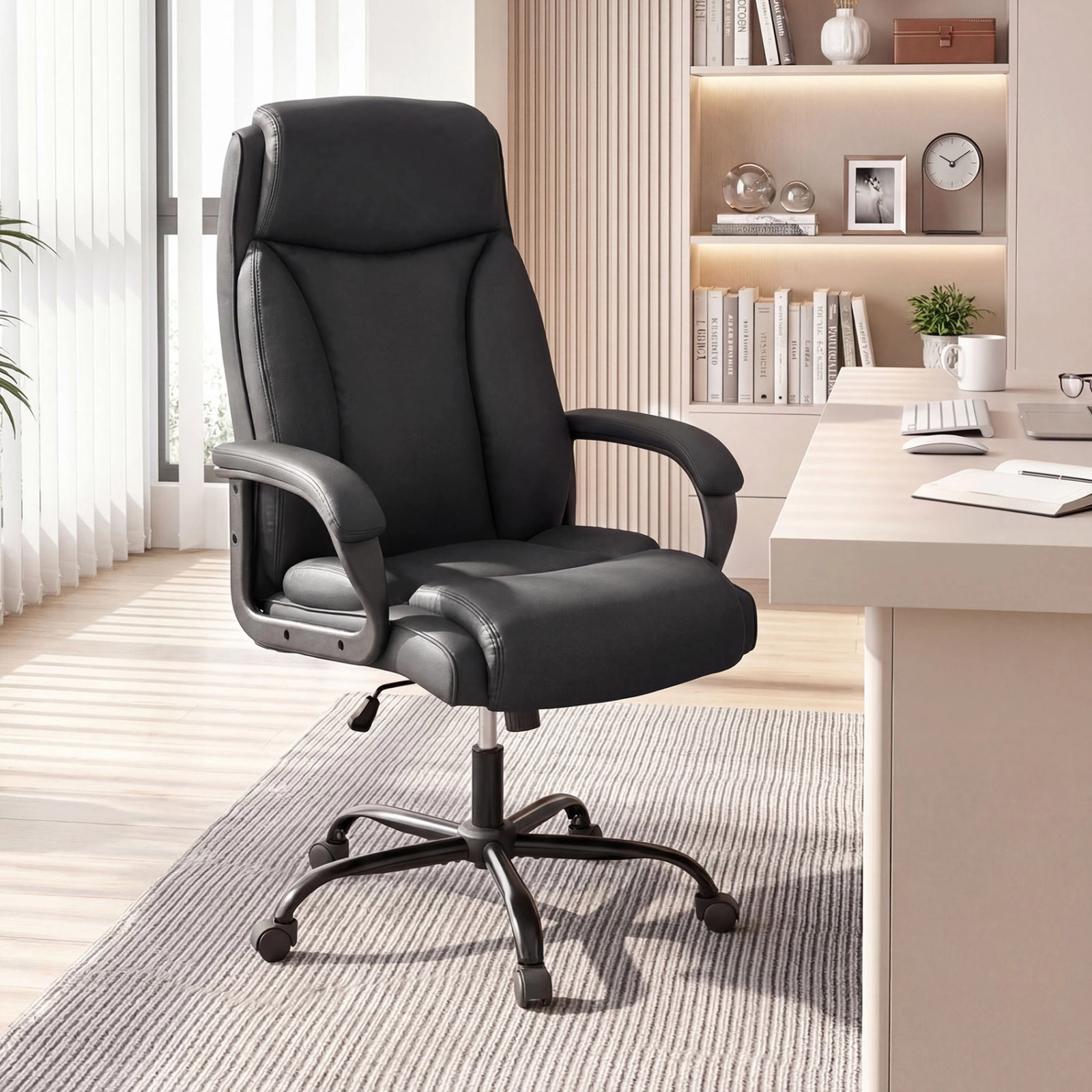 SUGIFT Big and Tall Executive Office Chair, 400 lb Capacity, PVC Leather, Wide High Back, Brown/Black