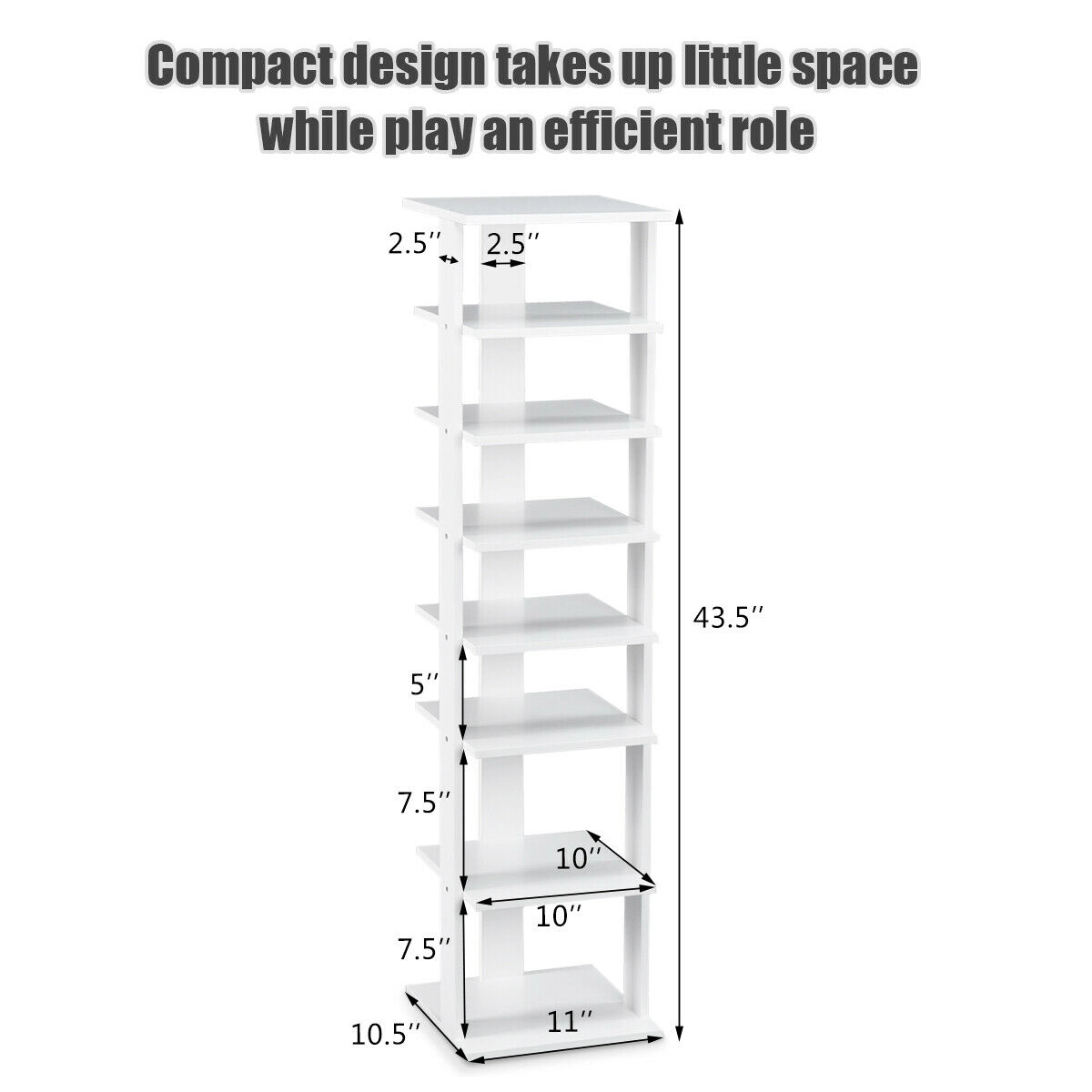 SUGIFT 7-Tier Wooden Shoe Storage Stand Shoe Rack Organizer 43.5-in Tall 11-lb Per Shelf Capacity White