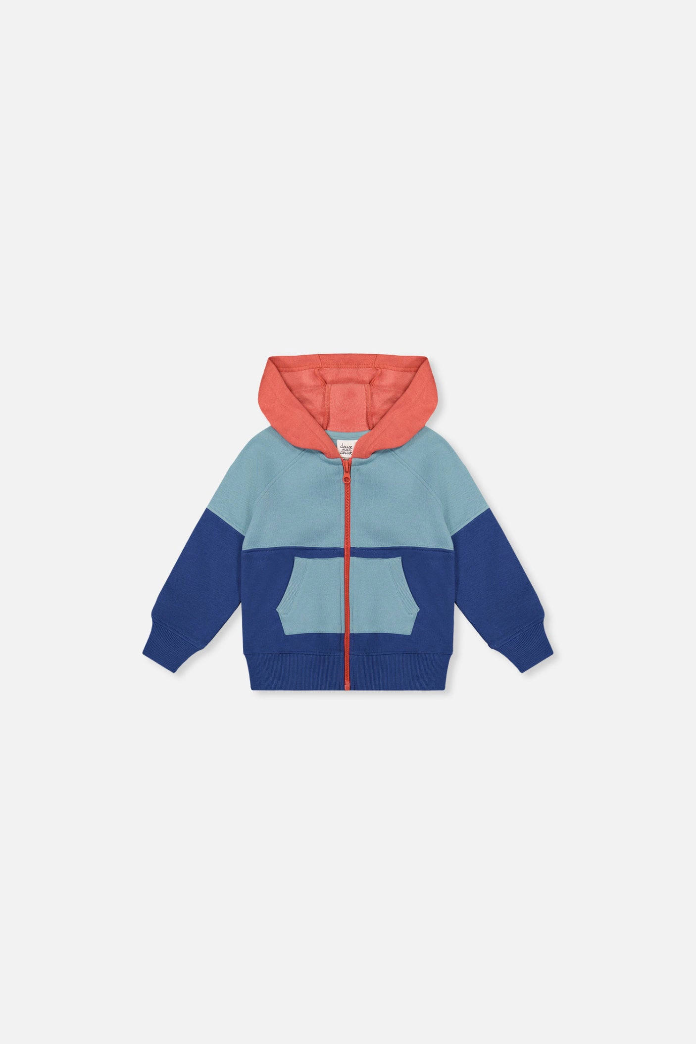 Deux par Boys Full Zip Hooded Colorblock Fleece Jacket with Front Pockets