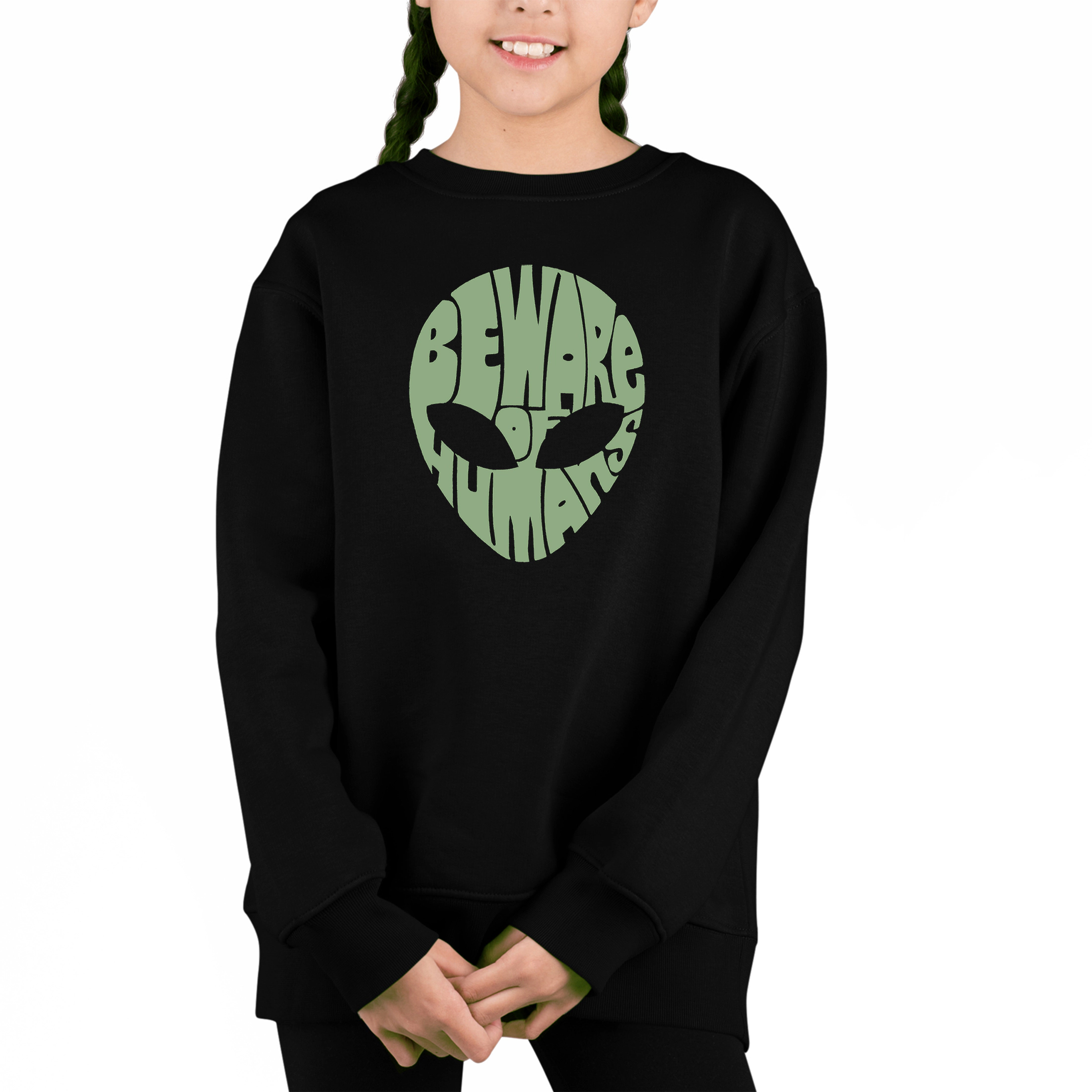 LA Pop Art Girl's Word Sweatshirt - Beware Of Humans