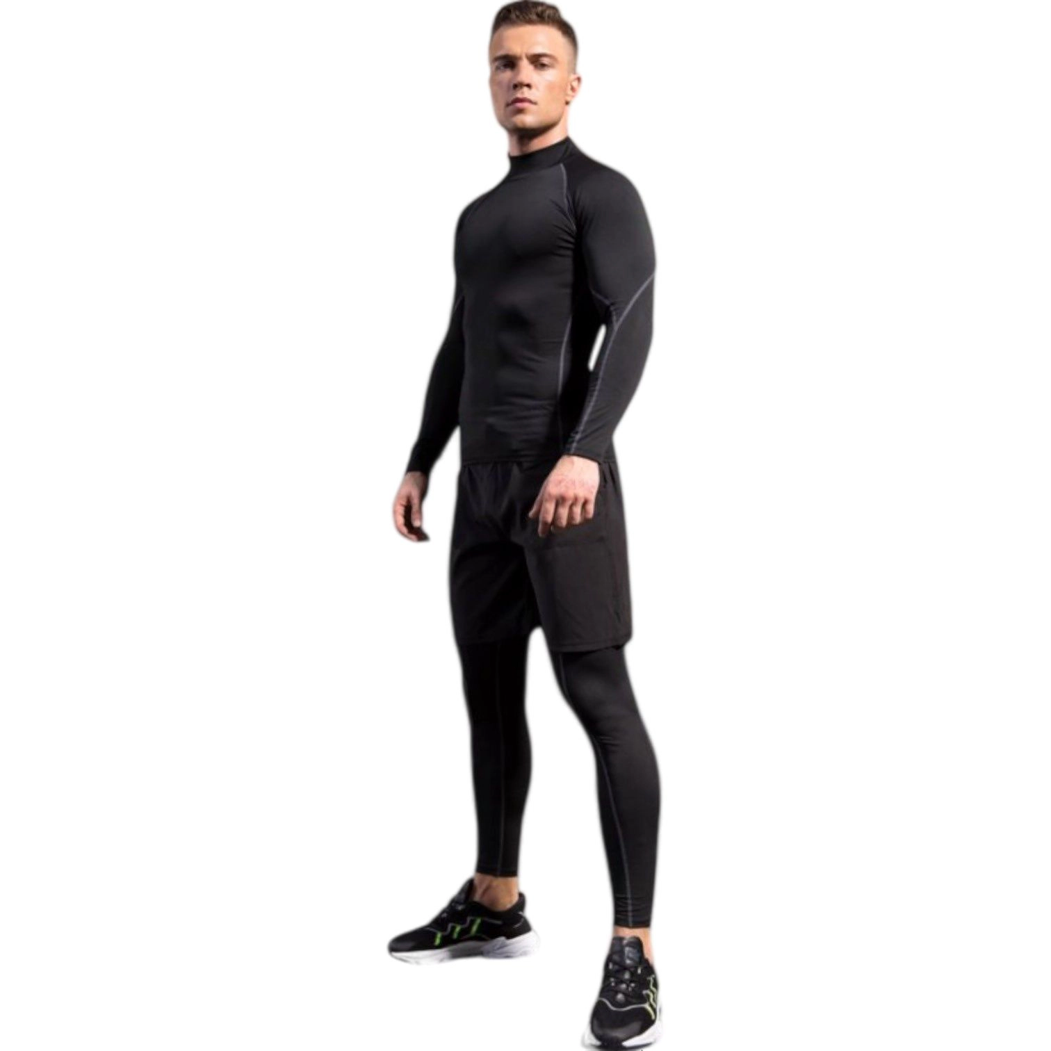 Anna-Kaci Men's Long Sleeve Compression Shirt with Mock Neck and Stretch Fit for Performance Training
