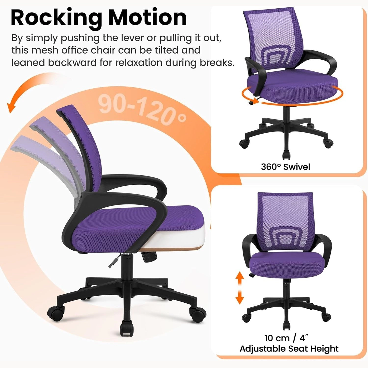 Platinum-Level Office Chairs Ergonomic Breathable Purple Mesh Mid Back Computer Office Chair Adjustable Swivel For Home