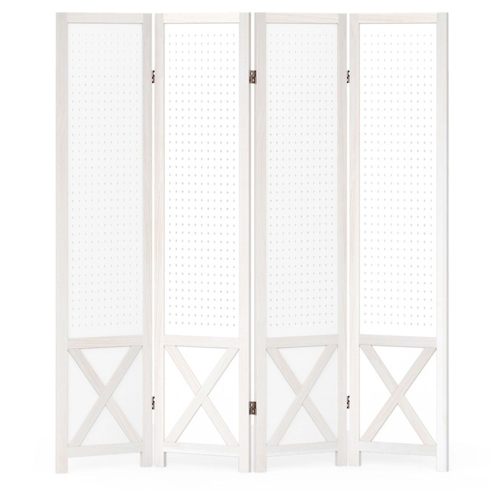 SUGIFT 4-Panel Pegboard Room Divider Shelving Unit 67-in Tall Privacy Screen 64-in Wide White Paulownia Wood MDF