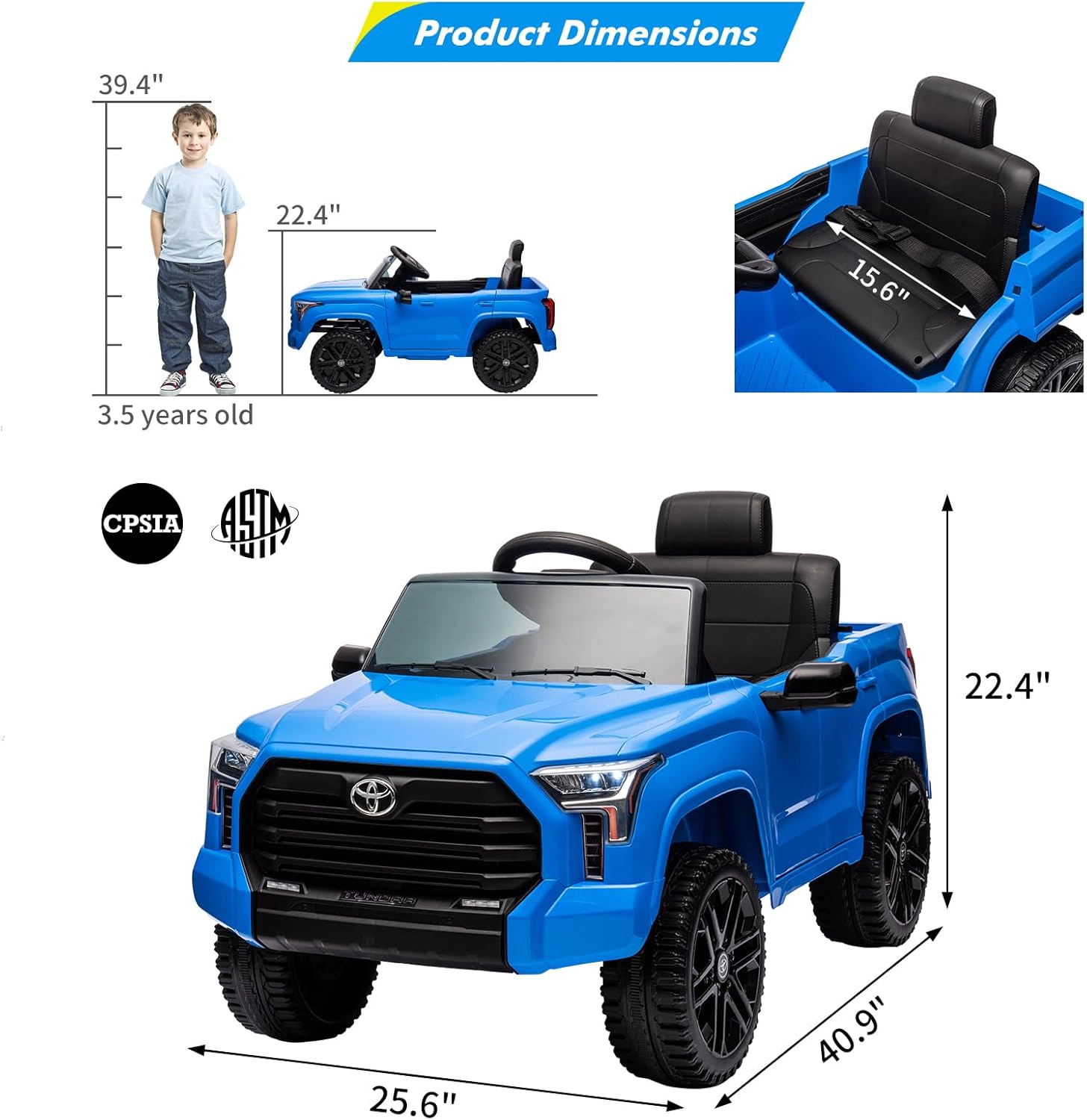 12V Licensed Toyota Tundra Kids Ride On Truck, Electric Car w/Remote Control, LED Lights, 3 Speeds, Suspension