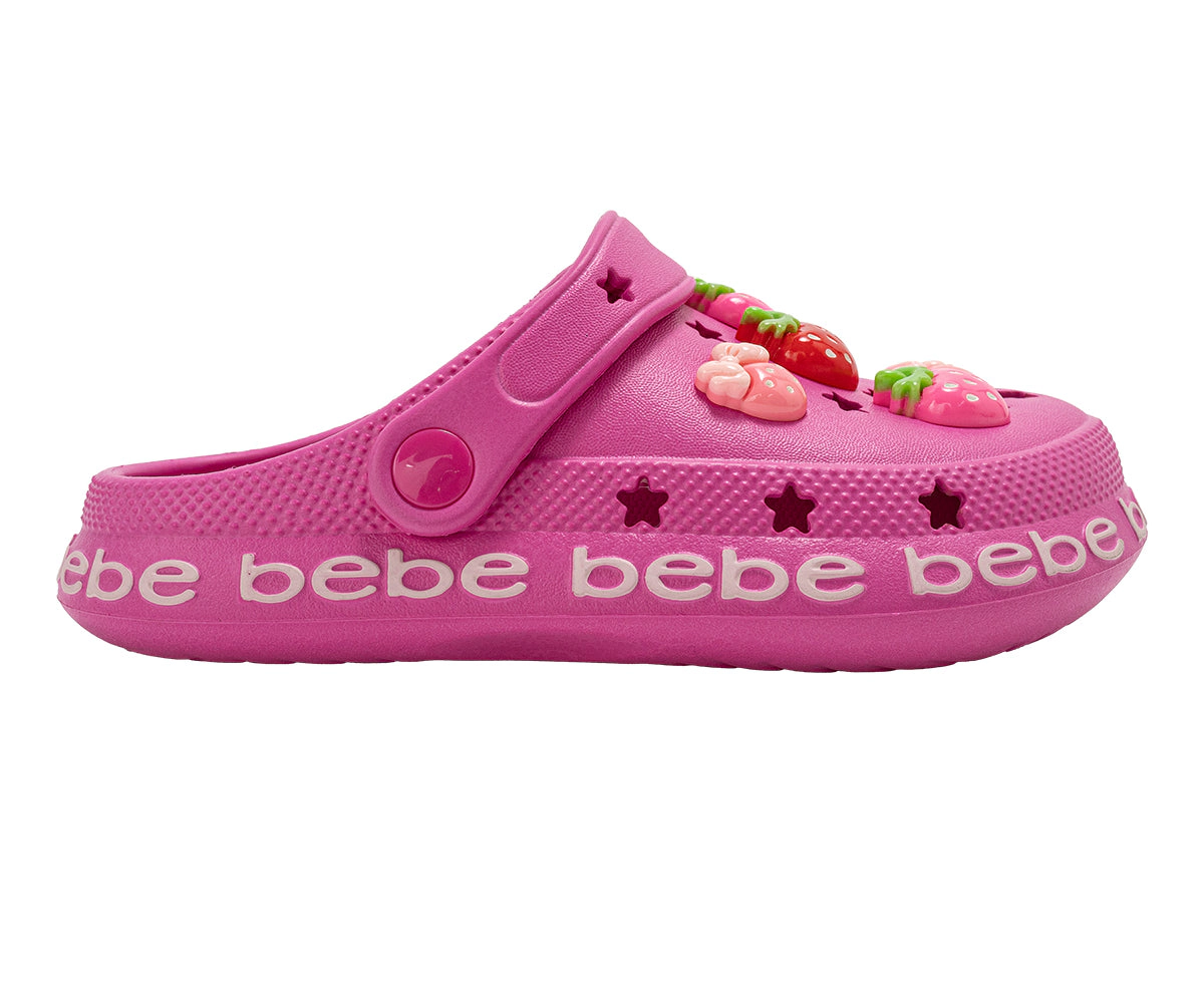 bebe Girl's EVA Lightweight Clogs - Slip On Comfy Shoes with Fruit Charms