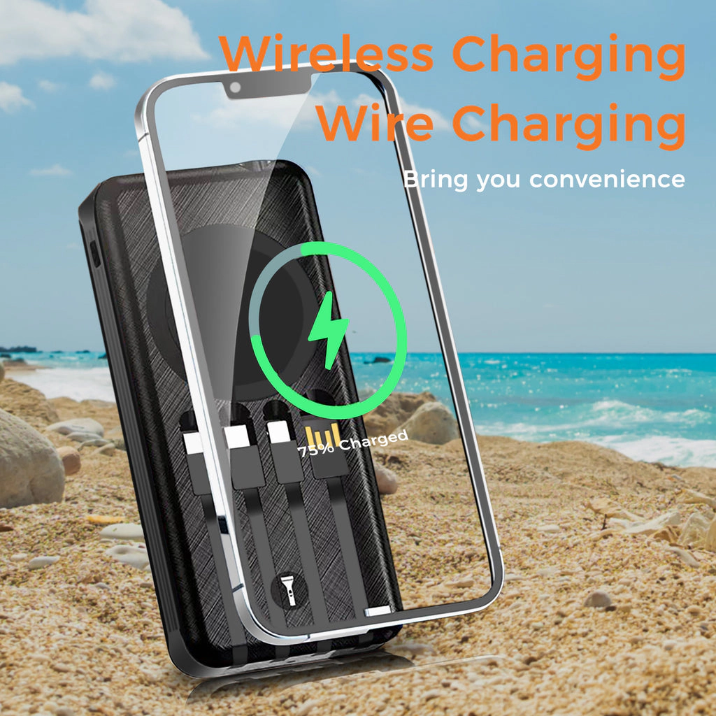 Alpha Digital 10,000mAh, Solar, 4 Cables, Wireless Charging - Power Bank