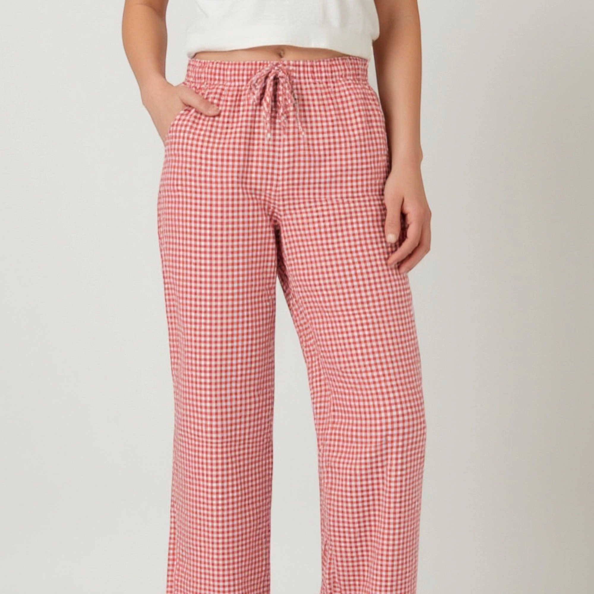 Anna-Kaci Women's Gingham Print Pajama Pants with Elastic Drawstring and Straight Leg Fitted