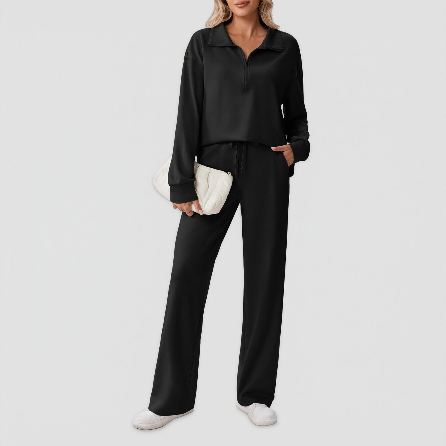 Pinspark Women's Half Zip Pullover Sweatshirt and Wide Leg Pants Set