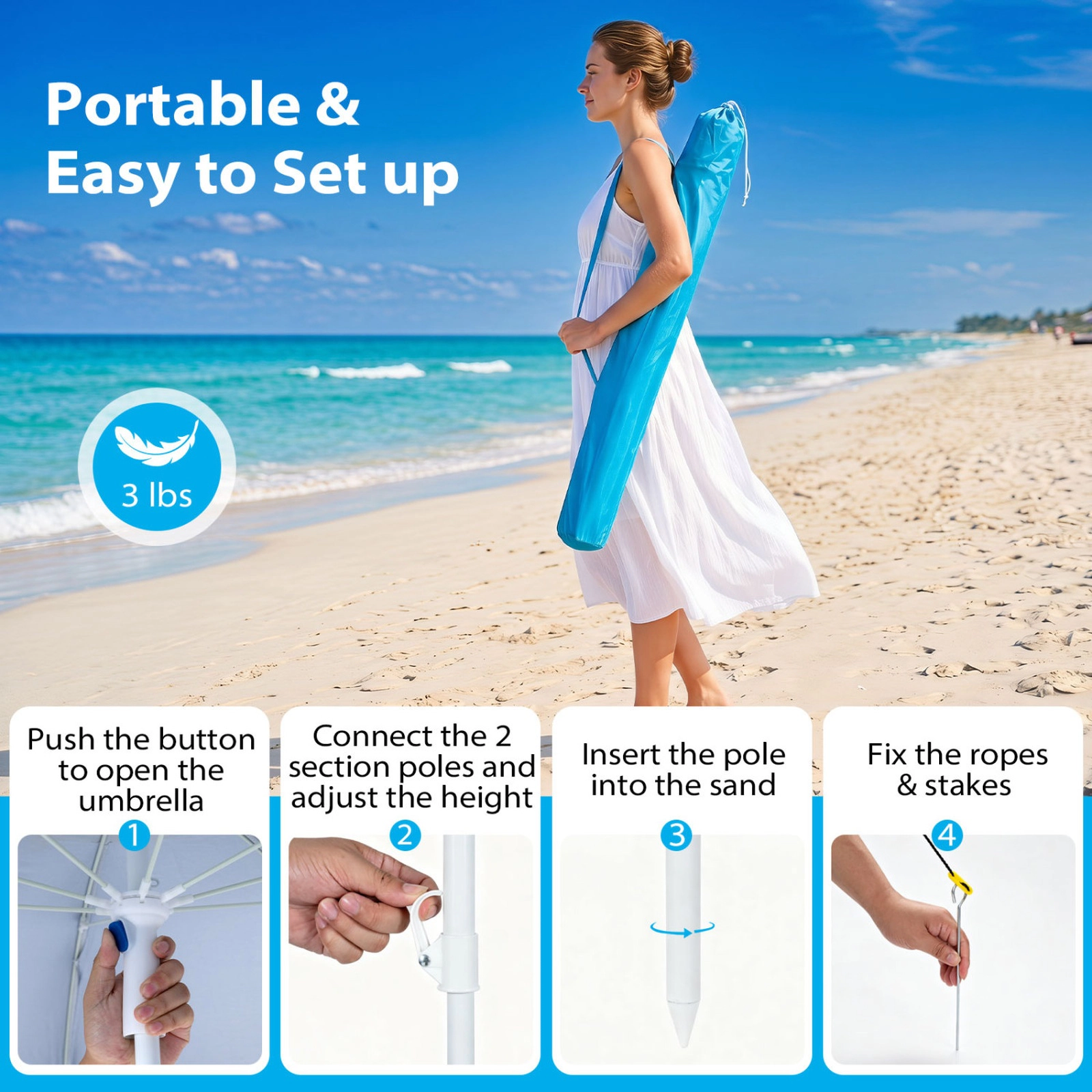 SUGIFT 2-in-1 Beach Shelter Umbrella UPF 50+ with Side Panels for Camping Picnic Blue/Turquoise