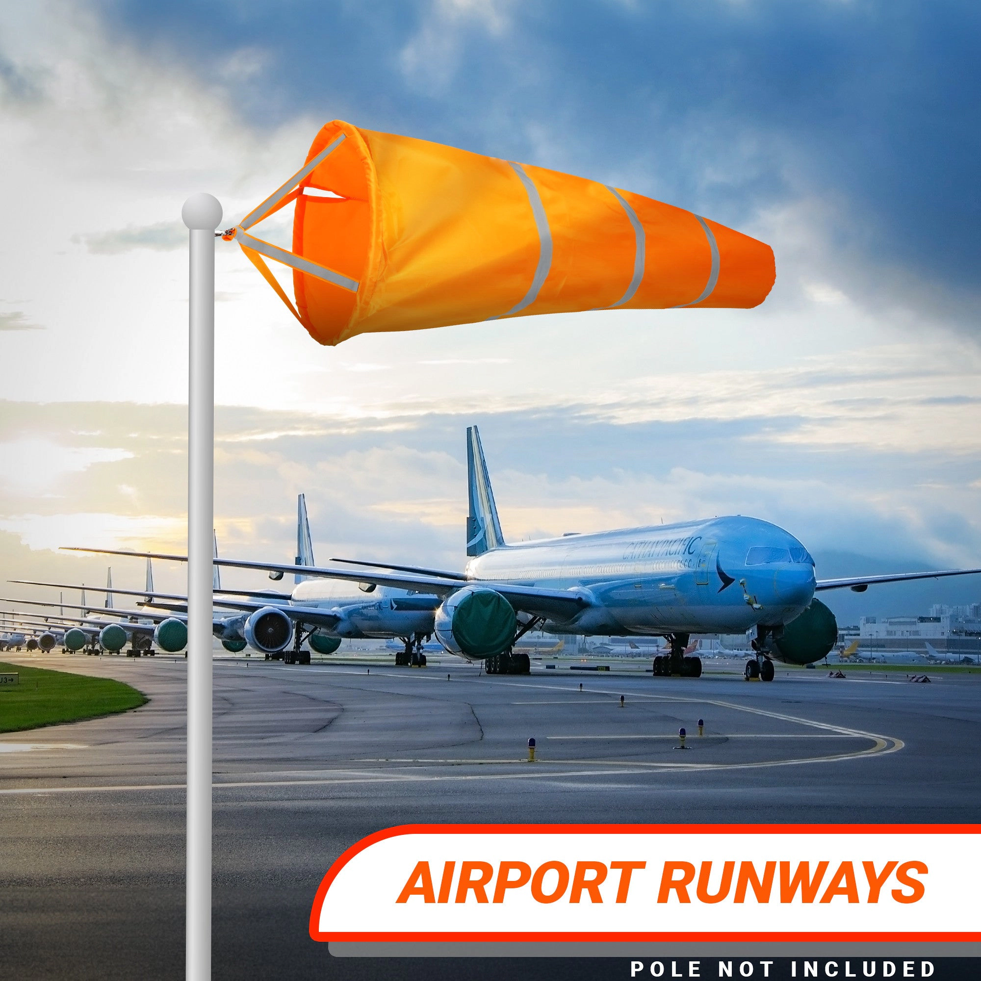 G128 Orange 40-Inch Windsock - 210D Polyester, Reflective Belt, Heavy-Duty Wind Direction Indicator