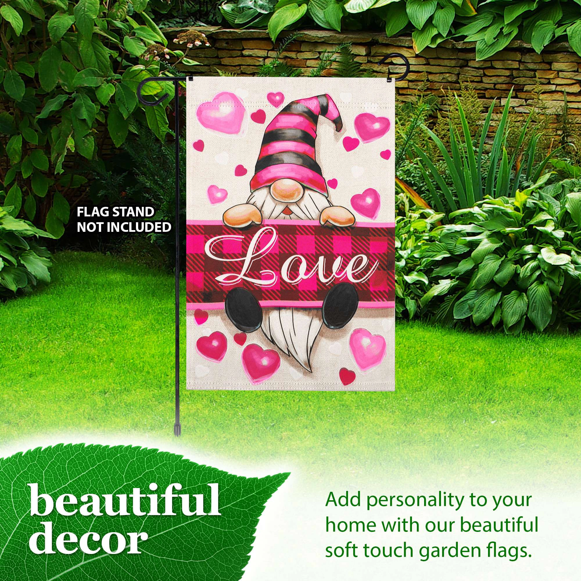 G128 Valentine’s Day Love Gnome Double-Sided Garden Flag 12x18 in