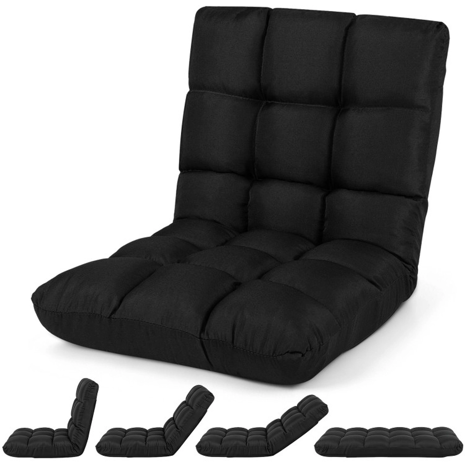 SUGIFT 14-Position 102-180 Degree Cotton Linen Floor Gaming Sofa Chair 42-in x 21-in x 4-in 355-lb Capacity Black
