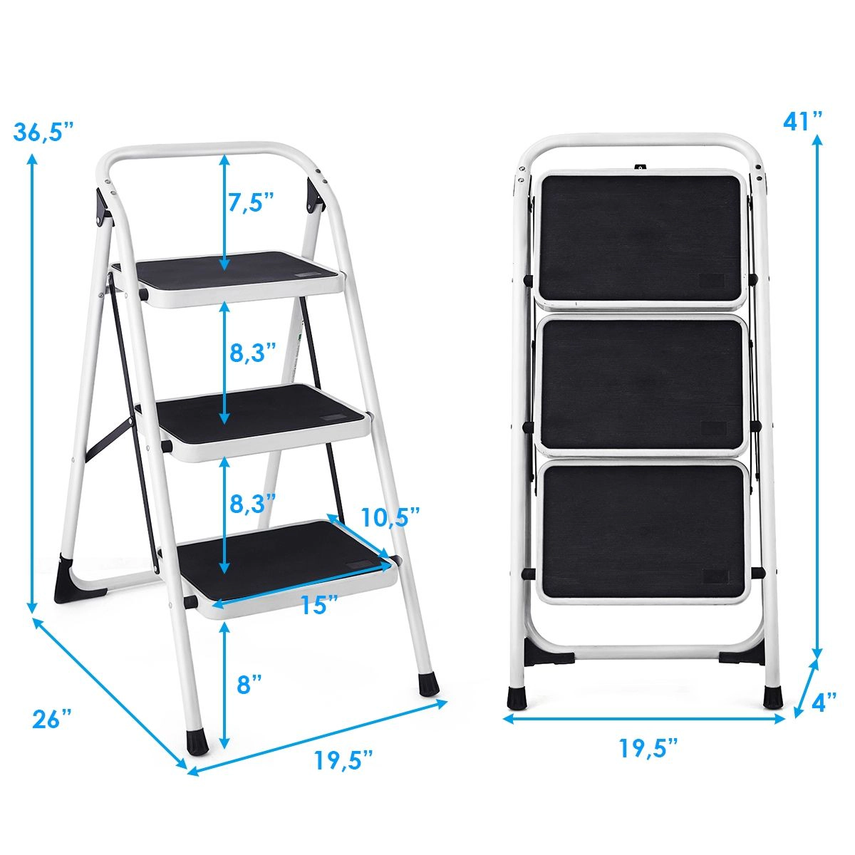 SlickBlue 3-Step Step Stool Ladder, Foldable, Anti-Slip Wide Steps