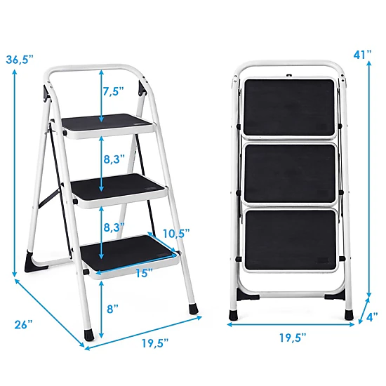 SlickBlue 3-Step Step Stool Ladder, Foldable, Anti-Slip Wide Steps