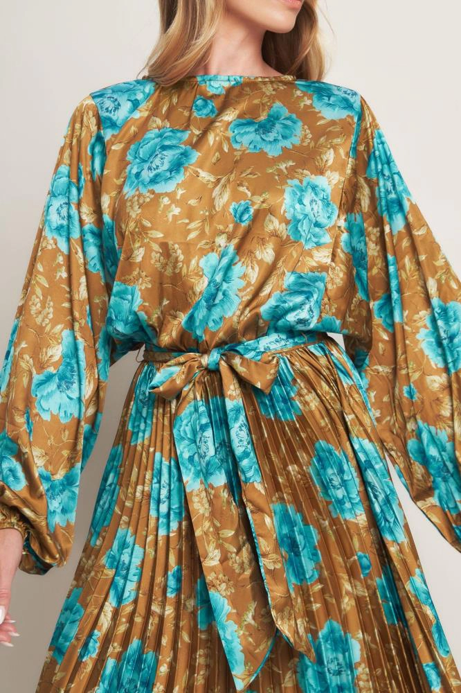 Truedames Women Golden Bloom Luxe Woven Satin Maxi Dress
