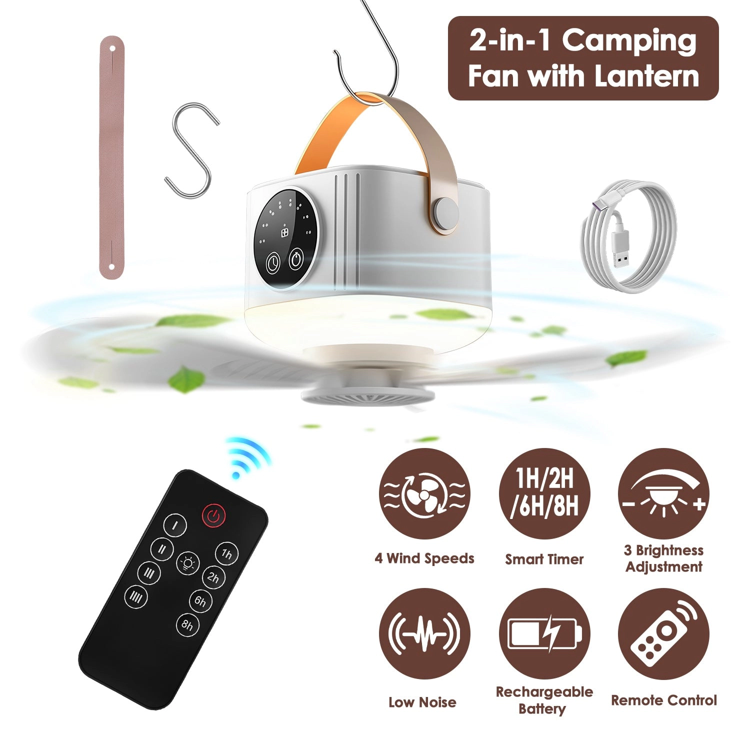 GBruno 2-in-1 Rechargeable Tent Ceiling Fan With Light