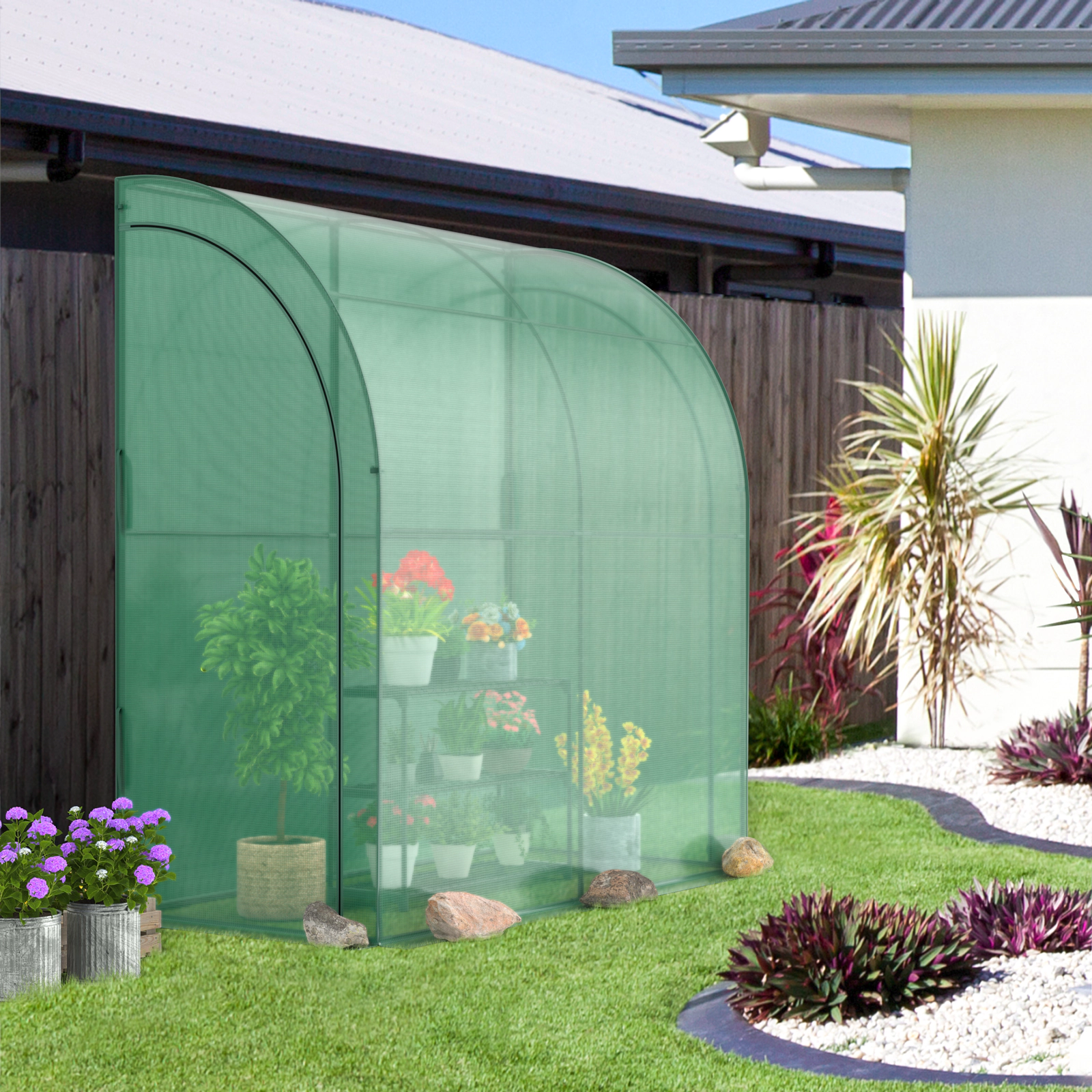 SUGIFT Lean-to Greenhouse Green 78 x 38.5 x 84.5 in Wall Greenhouse with 3-Tier Flower Rack