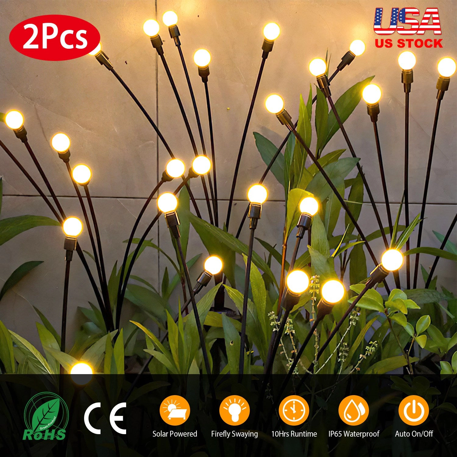 GBruno Solar Firefly Swaying Pathway Lights 2-Pack