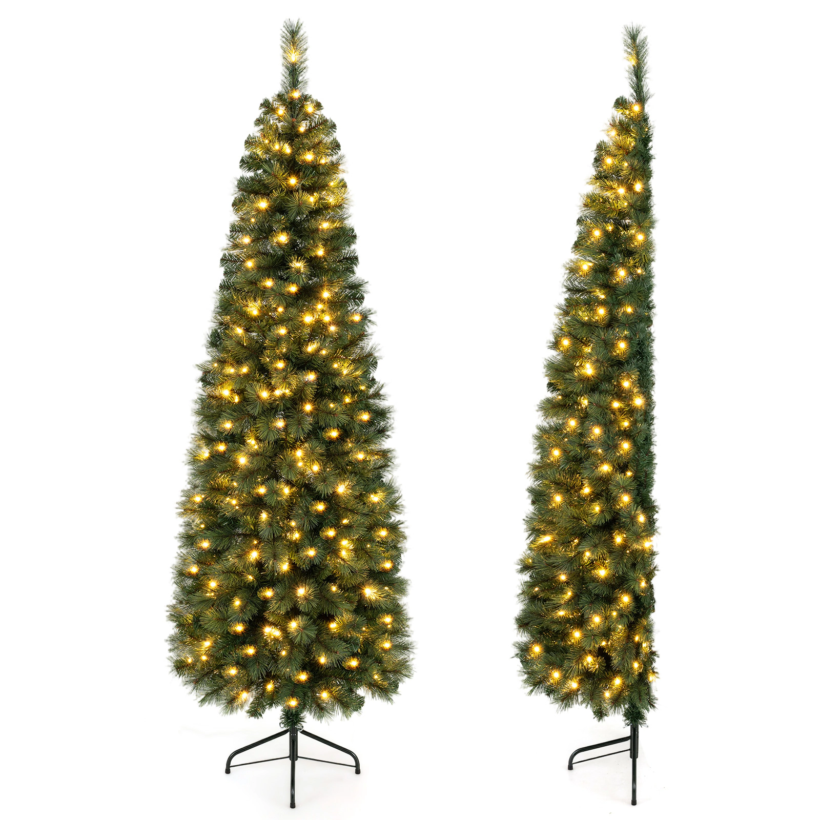 Costway 7ft Pre-lit PVC Artificial Half Christmas Tree w/ 450 Branch Tips & 150 Lights