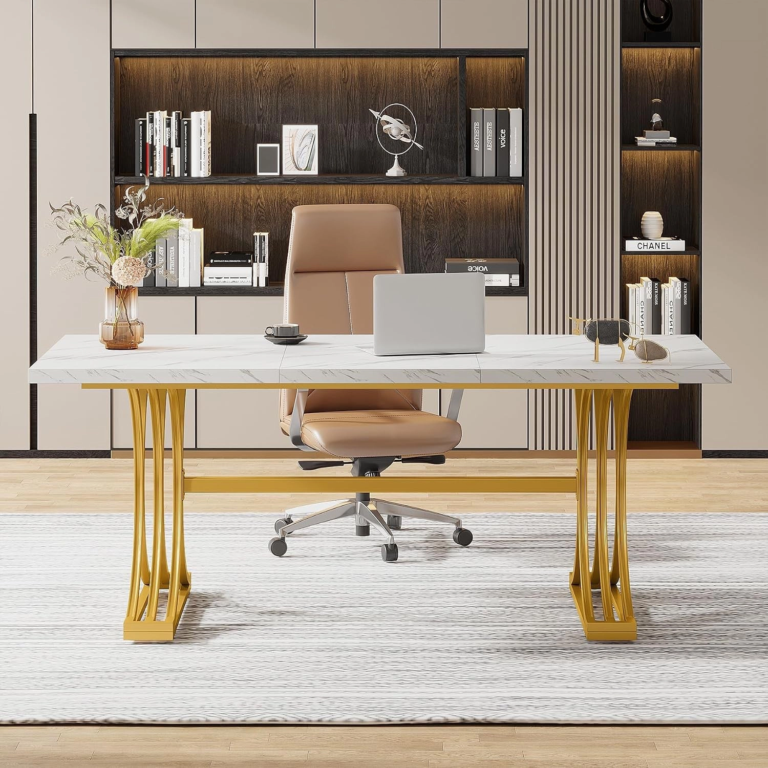 Tribesigns Modern Wood Computer Desk with Marble Top