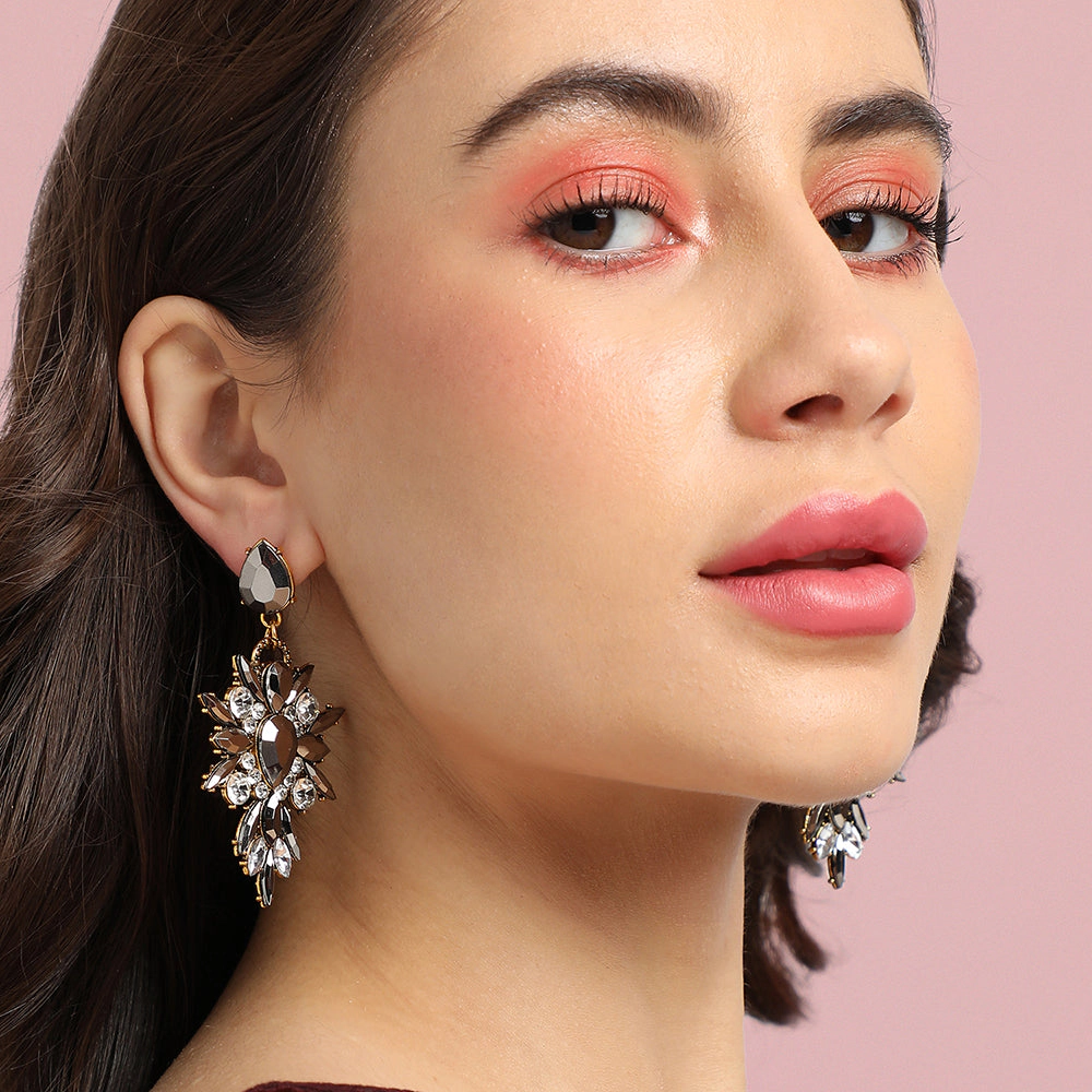 SOHI Women's Chrome Silver Crystal Drop Earrings