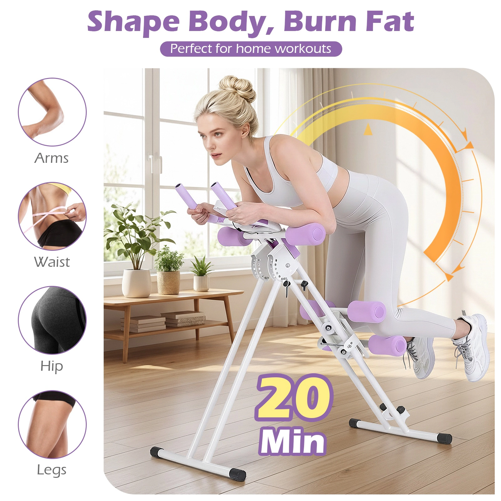 SUGIFT White 440-lb Capacity Foldable Abdominal Trainer Ab Machine with 6 Incline Settings and LCD Monitor