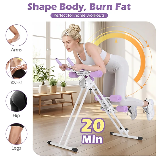 SUGIFT White 440-lb Capacity Foldable Abdominal Trainer Ab Machine with 6 Incline Settings and LCD Monitor