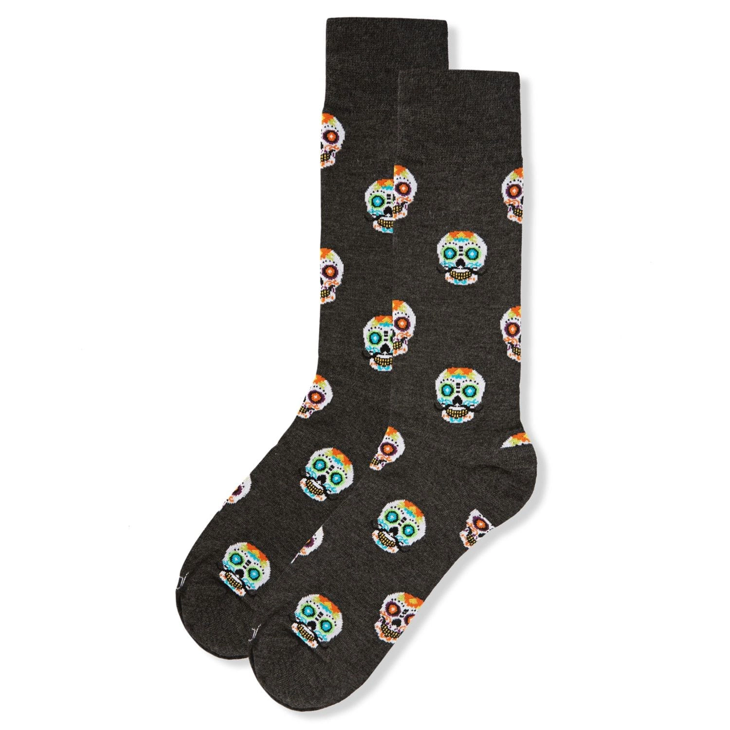 Memoi Men's Mustachioed Sugar Skull Bamboo Blend Crew Socks