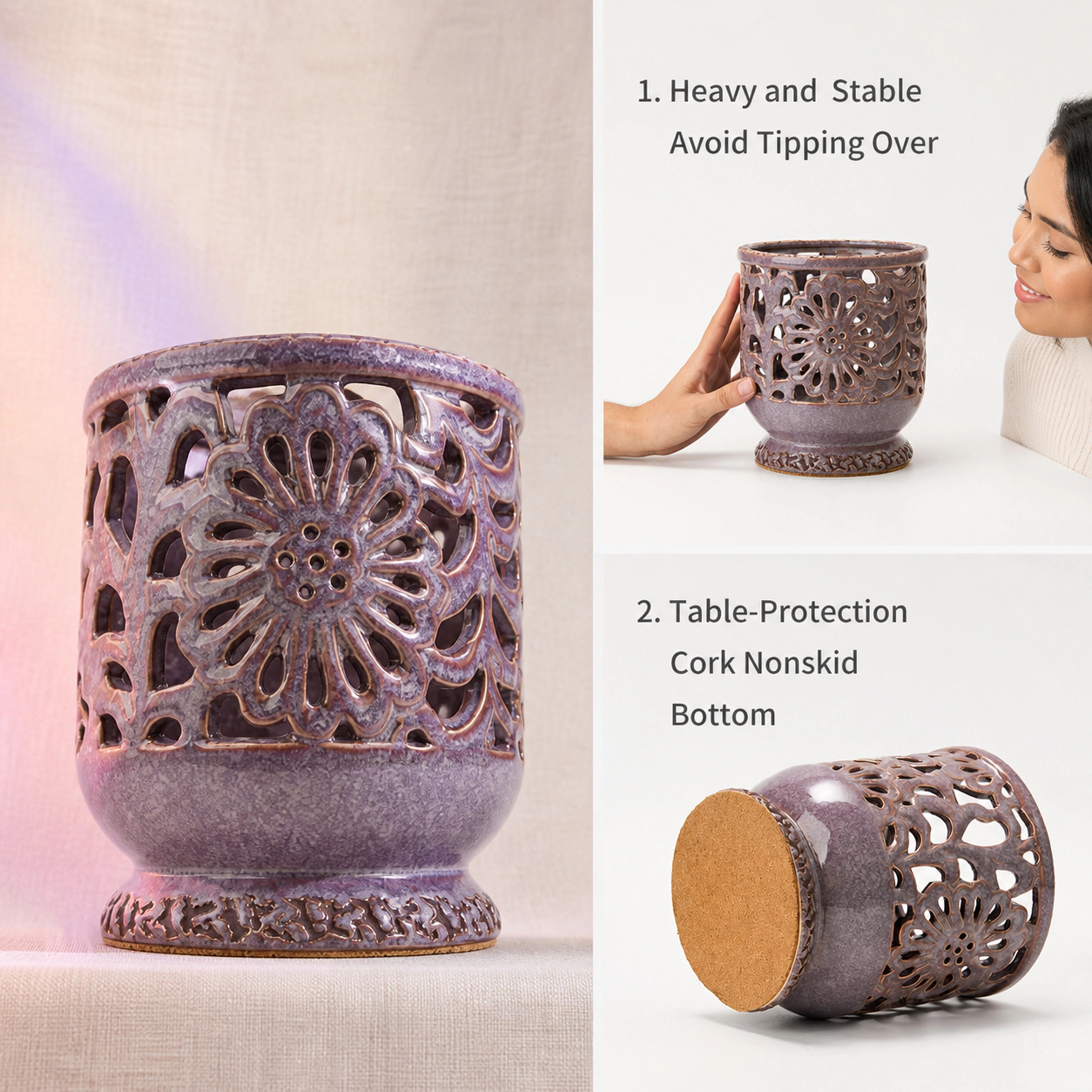 WZK Farmhouse Ceramic With Cork Mat Kitchen Utensil Holder