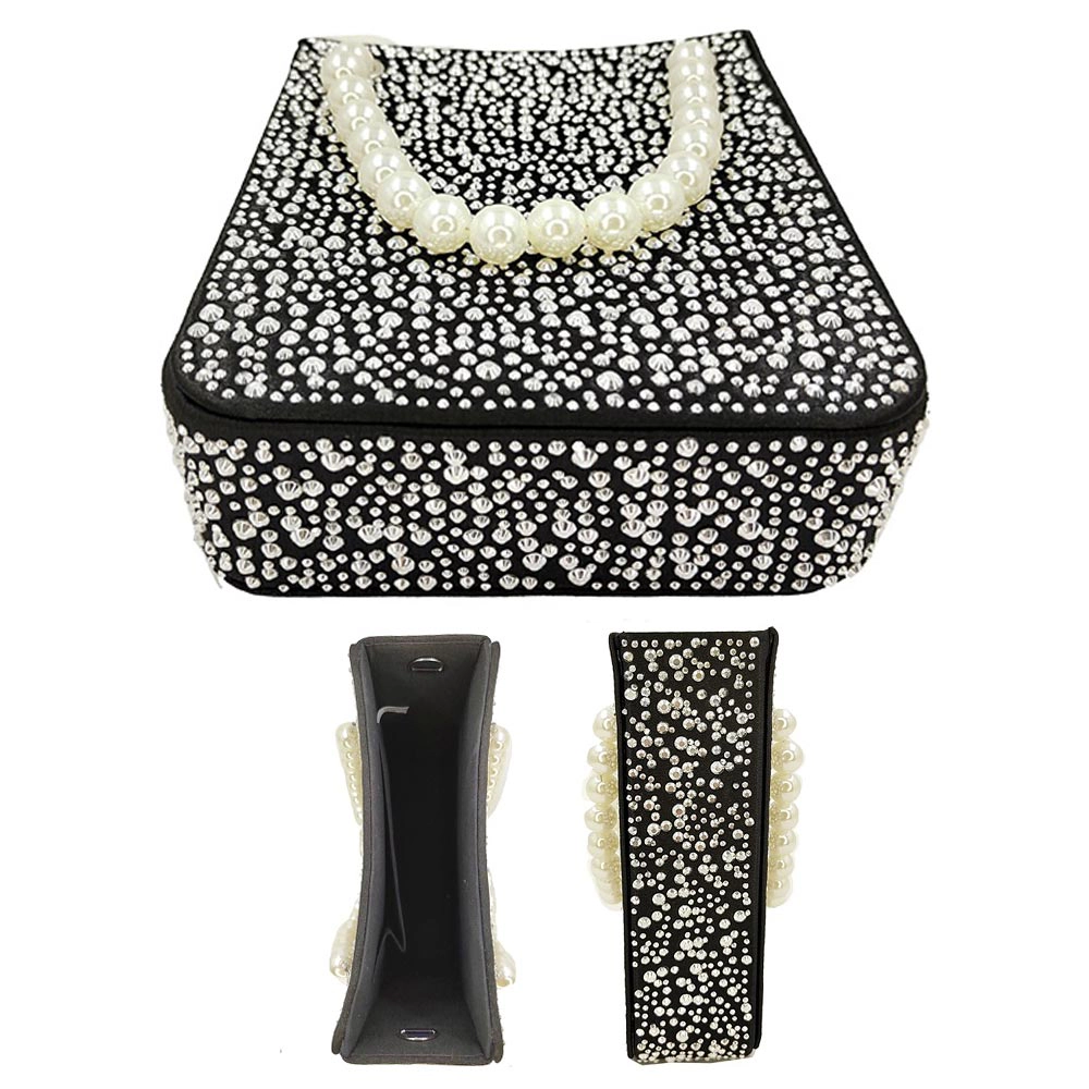 Fashnzfab Bling Rectangle Pearl Handle Evening Tote / Crossbody Bag