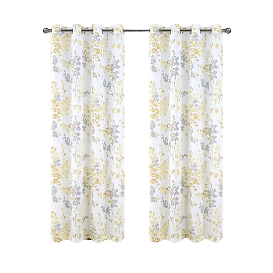 Olivia Gray 100% Polyester 140 GSM Aiden Printed Textured Grommet Curtain Panel 54" x 84" Yellow