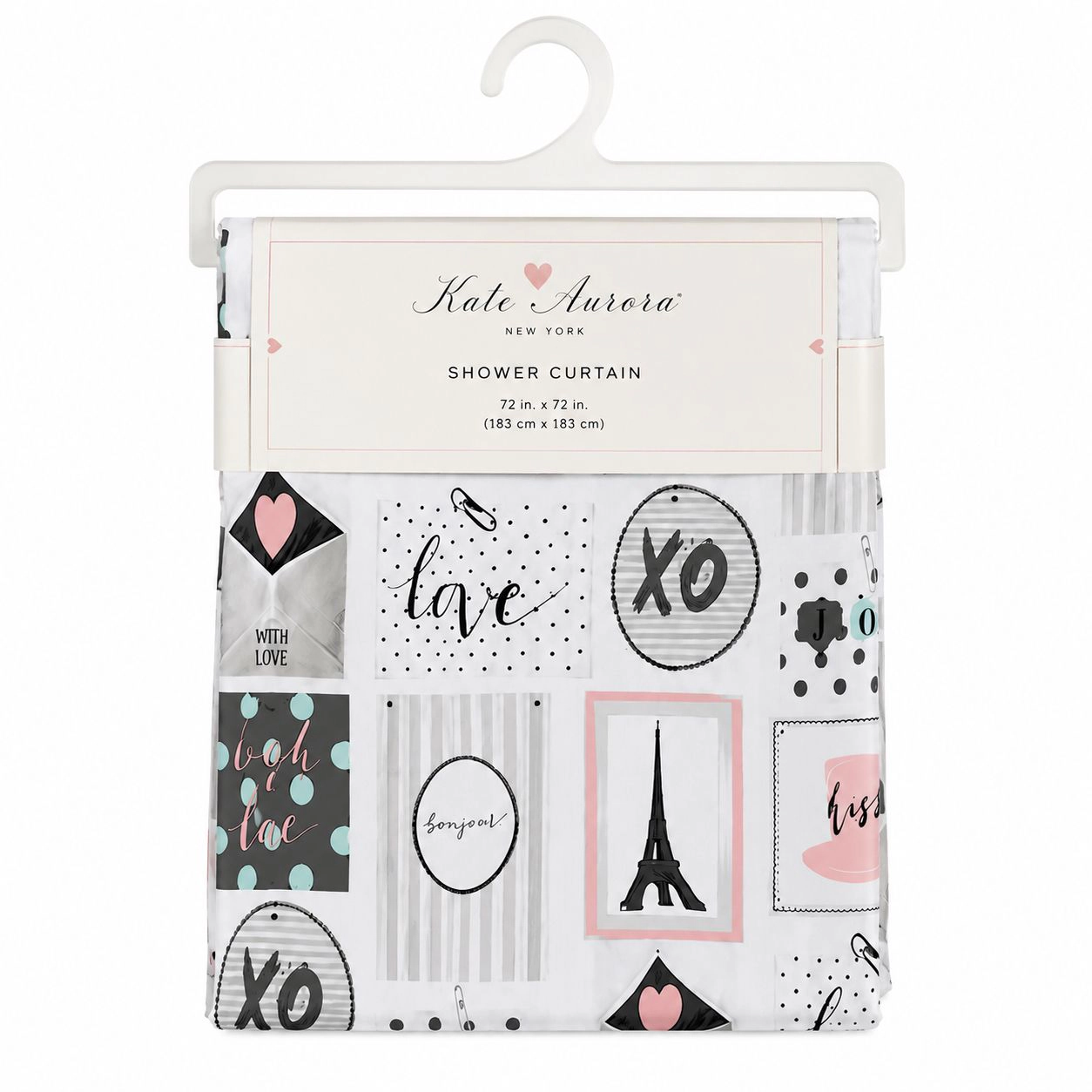 Kate Aurora Chic Bonjour XOXO Parisian Eiffel Tower Mold & Mildew Resistant Fabric Shower Curtain