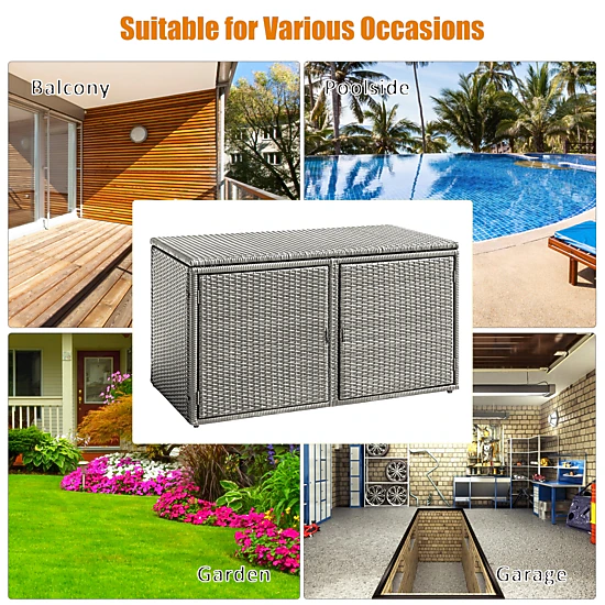 SUGIFT 88-Gallon Weather-Resistant PE Rattan 2-Shelf Garden Storage Box 45-in x 23.5-in x 25.5-in 110-lb Shelf Gray
