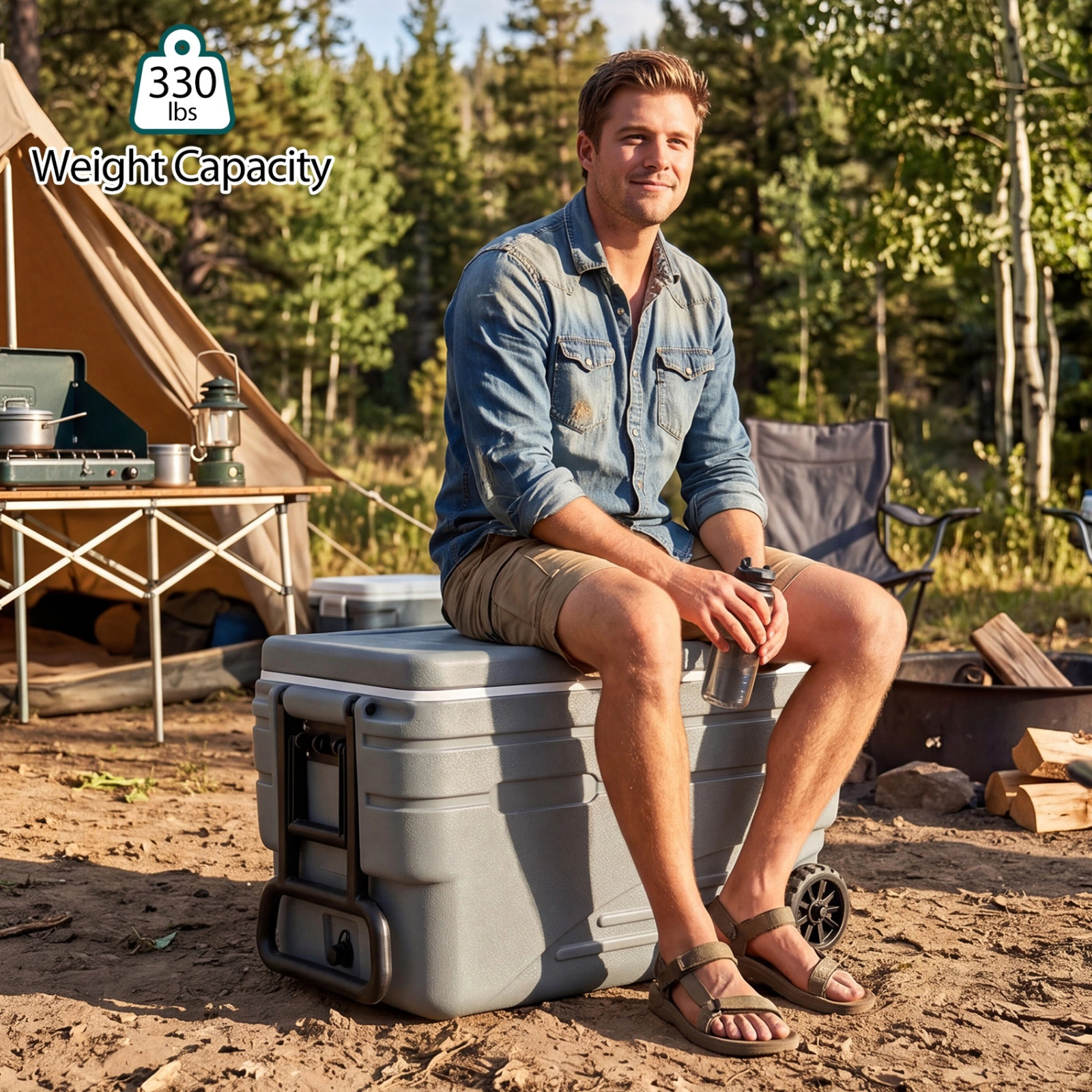 SUGIFT 103-qt Gray Large Wheeled Ice Chest Cooler with Foldable Pull Handle and 5 to 7 Day Ice Retention