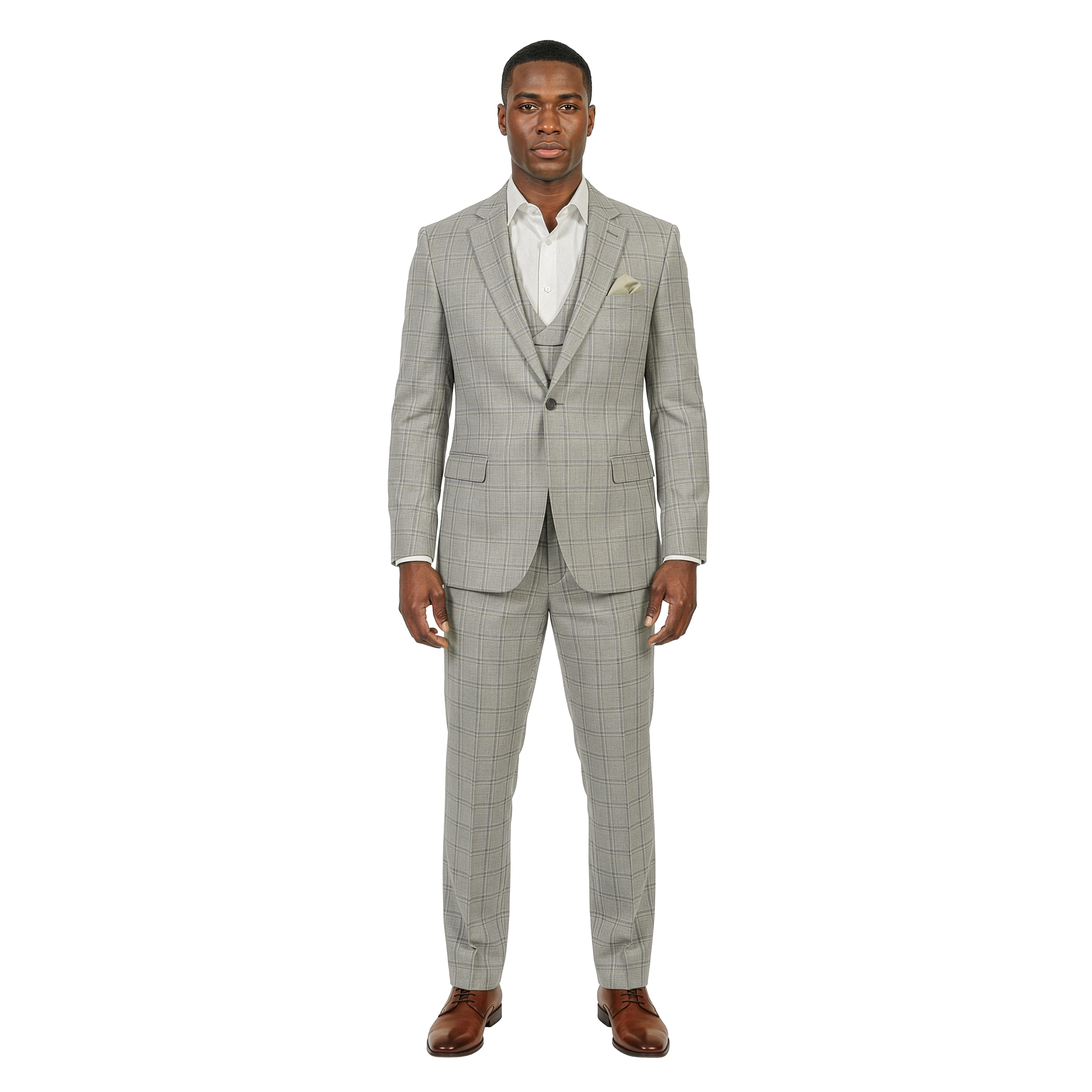 Tazzio Men’s Skinny Fit Shawl Collar Vest 3pc Plaid Suit Set