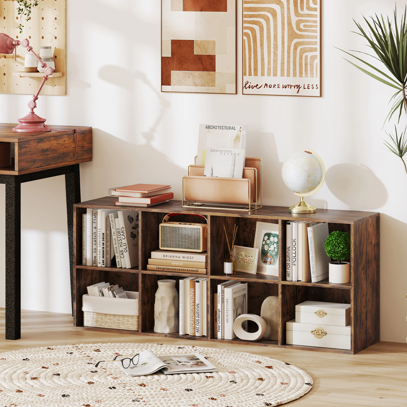 Costway 8-Cube Bookcase Bookshelf with 2 Anti-Tipping Kits Storage Organizer,Natural Natural