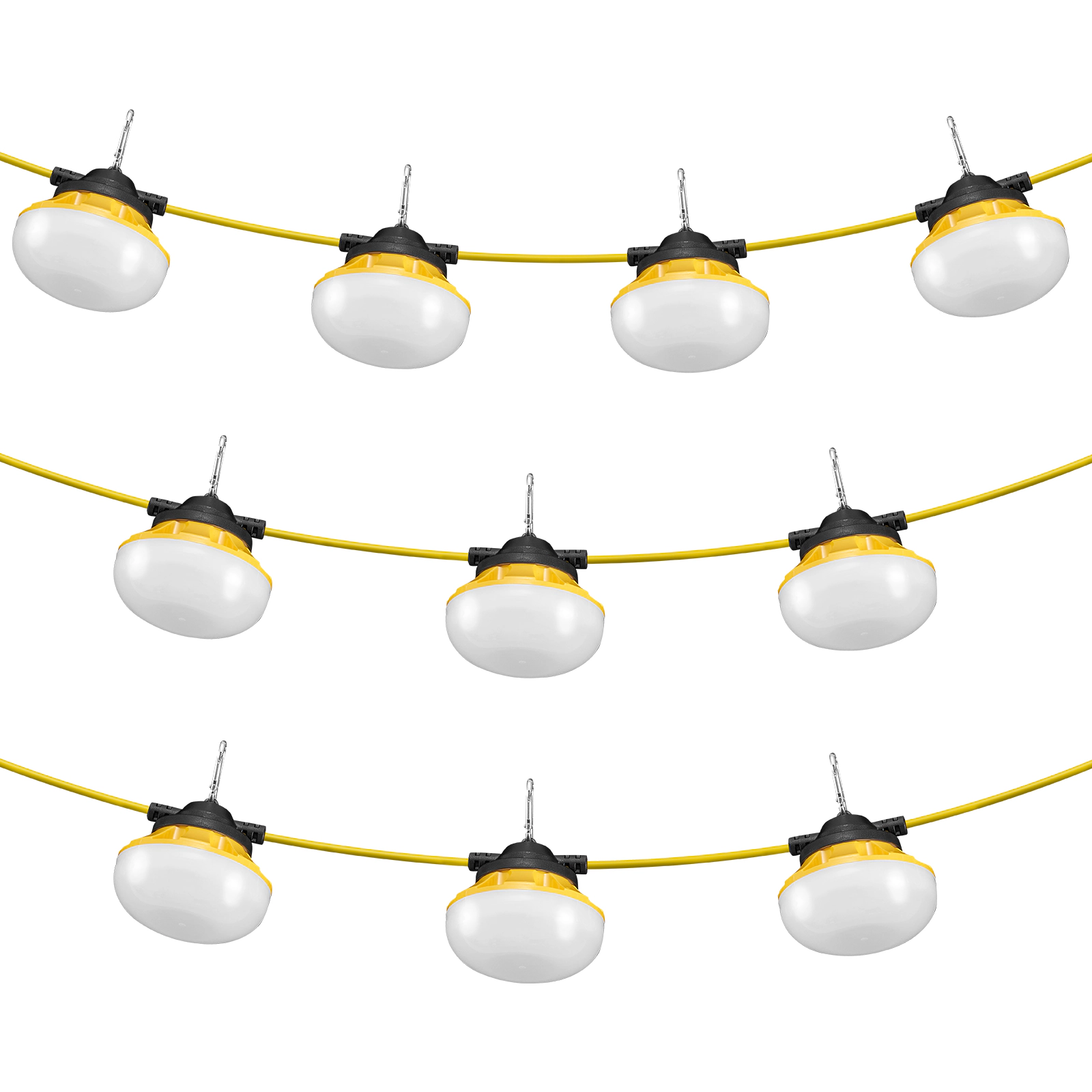 HONGGE 100FT Construction String Lights, 10PCs Work Light, IP65 Waterproof, with Hanging Hooks