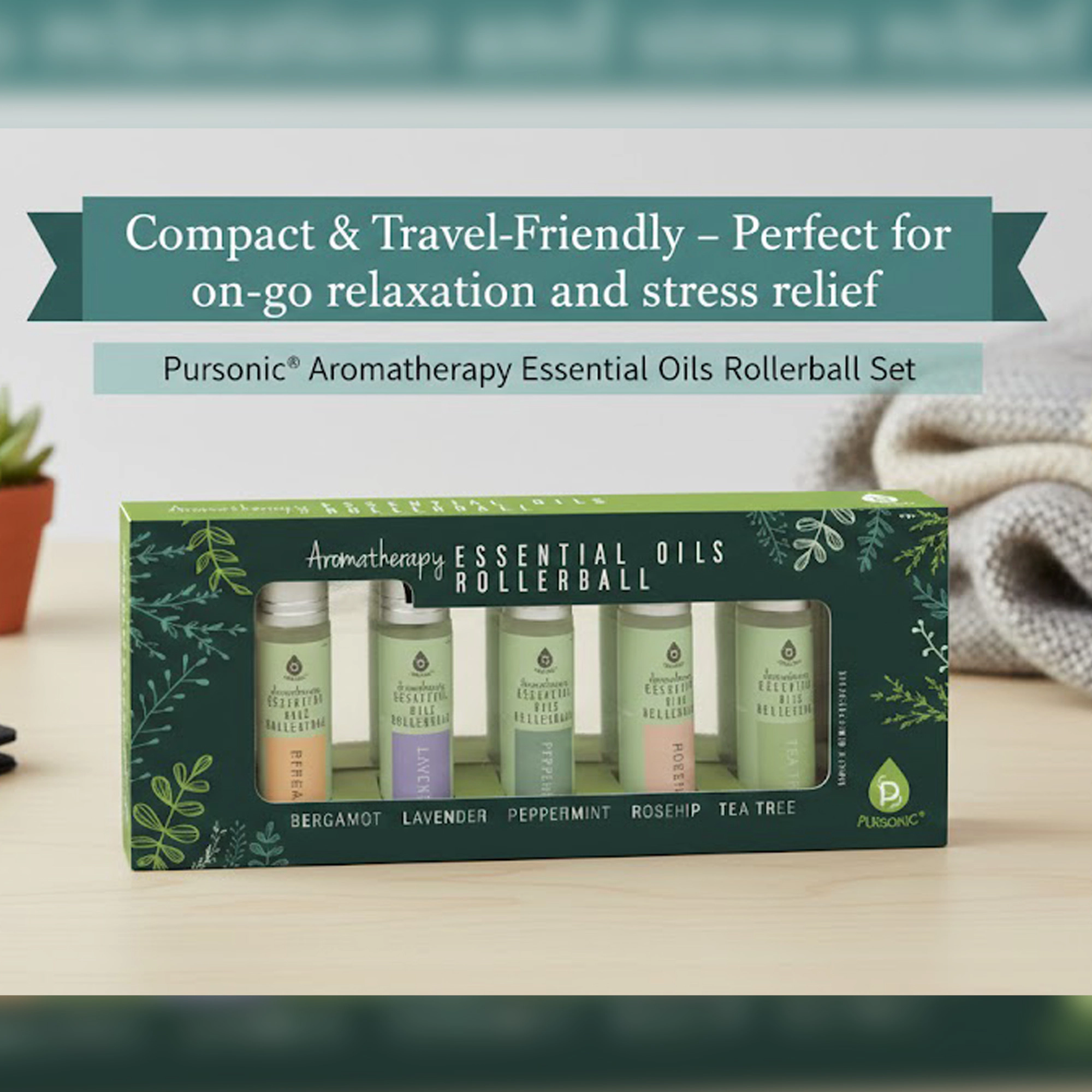 Pursonic Unisex Natural Aromatherapy Essential Oil Rollerball Wellness Set